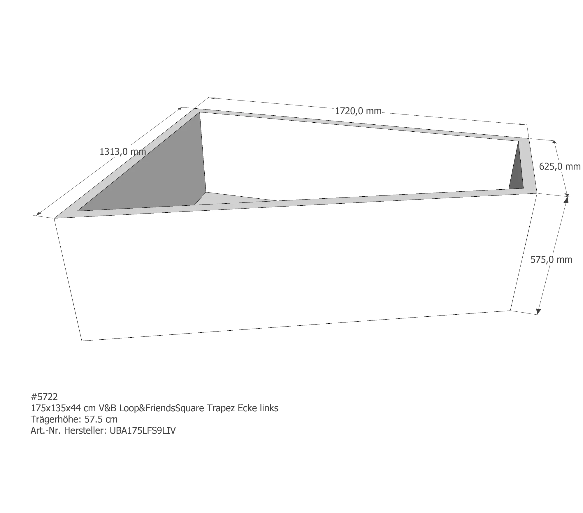 Badewannenträger für Villeroy & Boch Loop & Friends links 175 × 135 × 44 cm