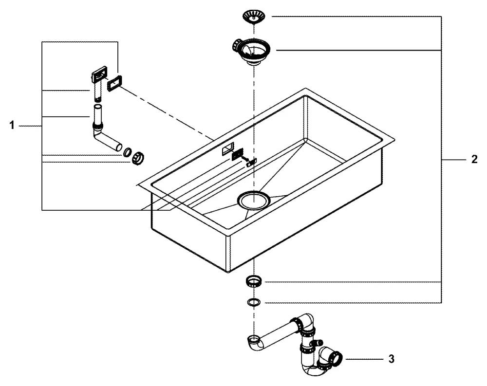 Edelstahlspüle K700 31580_1, Modell: K700 90-S 66,4/46,4 1.0, Montageart: Unterbau, aufliegend oder flächenbündig, Maße: 864 x 464 mm, 1 Becken: 800 x 400 x 200 mm, edelstahl