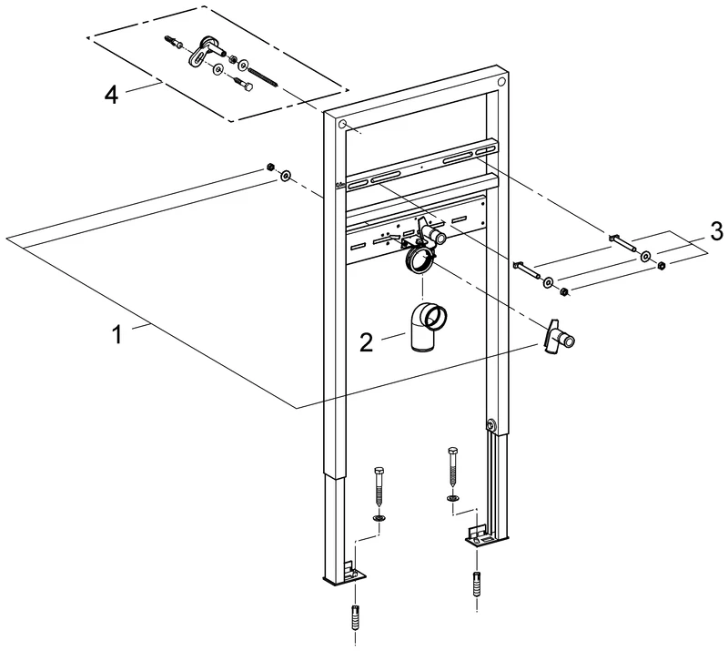 Waschtisch-Element Rapid SL 38541, 1,00 m Bauhöhe, für Einlochbatterie, für Vorwand- oder Ständerwandmontage, 2 schallgedämmte Armaturenanschlüsse DN 15, HT-Ablaufbogen DN 50