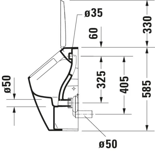 Urinal Rimless ME by Starck, weiß Abgang waagrecht, Ausfür für Deckel, HYG