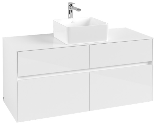 Villeroy & Boch Waschtischunterschrank „Collaro“ für Schrankwaschtisch 120 × 54,8 × 50 cm Waschbecken mittig in Glossy White, Sonderangebot, 