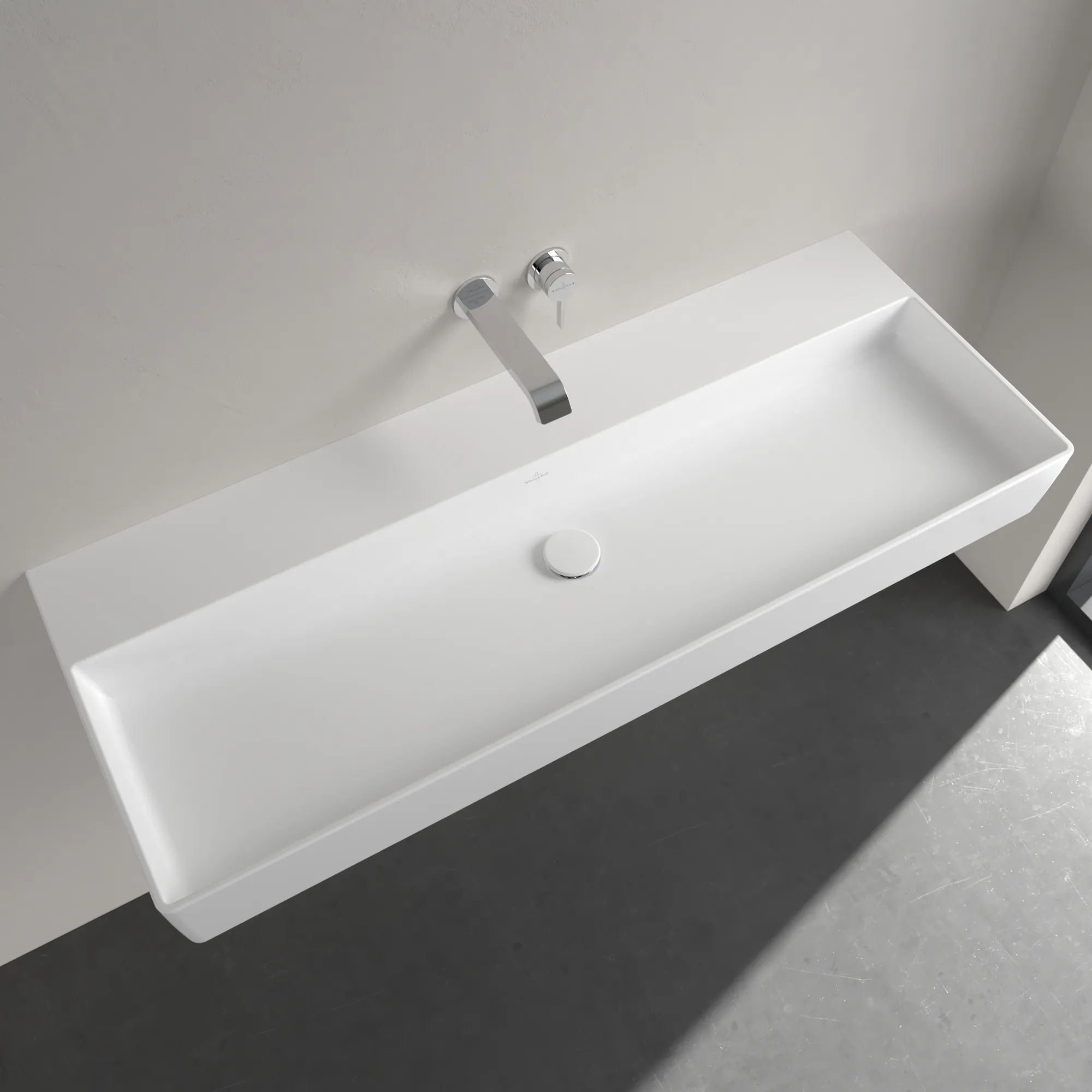 Villeroy & Boch Wandwaschtisch aus TitanCeram geschliffen „Memento 2.0“ 1200 × 470 × 150 mm, ohne Hahnlochbohrung in Stone White Villeroy & Boch Wandwaschtisch aus TitanCeram geschliffen „Memento 2.0“ 1200 × 470 × 150 mm, ohne Hahnlochbohrung in Stone White