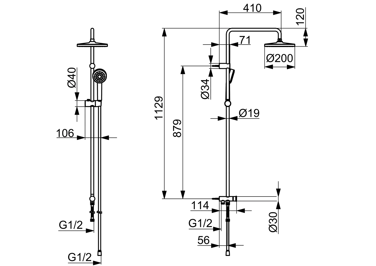 HansaBASIC Kopfbrause Set 5538 1-strahlig Chrom