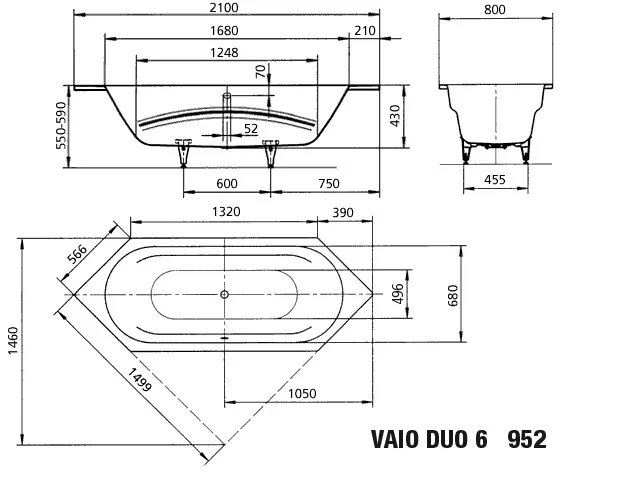 Kaldewei Badewanne „Vaio Duo 6“ 210 × 80 cm, ohne Grifflochbohrungen in alpinweiß