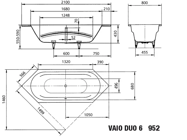 Kaldewei VAIO DUO 6 Badewanne, schwarz, Perl-Effekt, Antislip, 2100x800 mm Kaldewei VAIO DUO 6 Badewanne, schwarz, Perl-Effekt, Antislip, 2100x800 mm