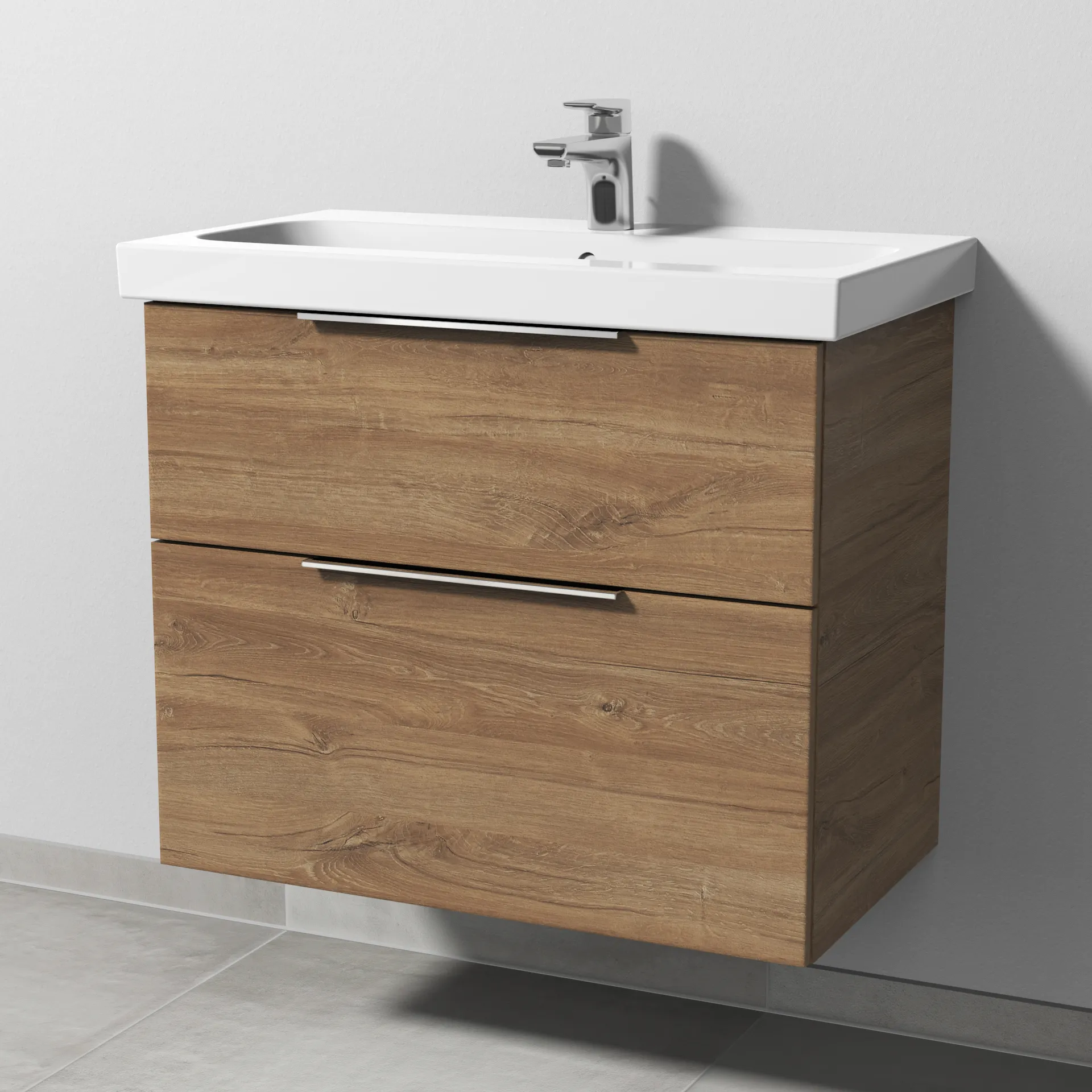 Sanipa Waschtischunterschrank „3way“ passend zu Keramik-Waschtische iCon Light von Geberit 700 × 591 × 407 mm in Eiche Kansas, Becken mittig, mit Hahnlochbohrung Sanipa Waschtischunterschrank „3way“ passend zu Keramik-Waschtische iCon Light von Geberit 700 × 591 × 407 mm in Eiche Kansas, Becken mittig, mit Hahnlochbohrung