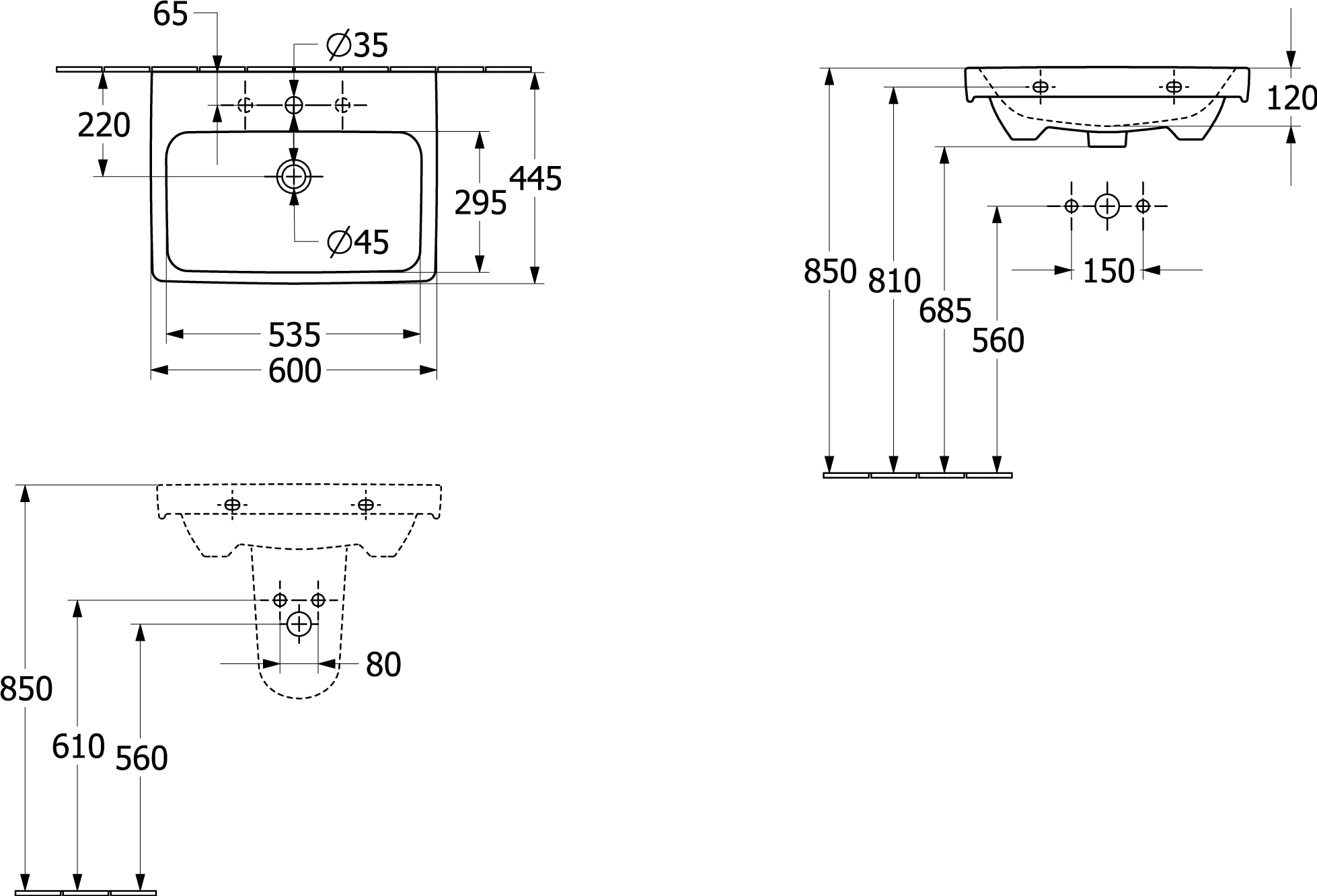 Villeroy & Boch Architectura Waschbecken 600x445mm Rechteck Weiß Alpin Villeroy & Boch Architectura Waschbecken 600x445mm Rechteck Weiß Alpin