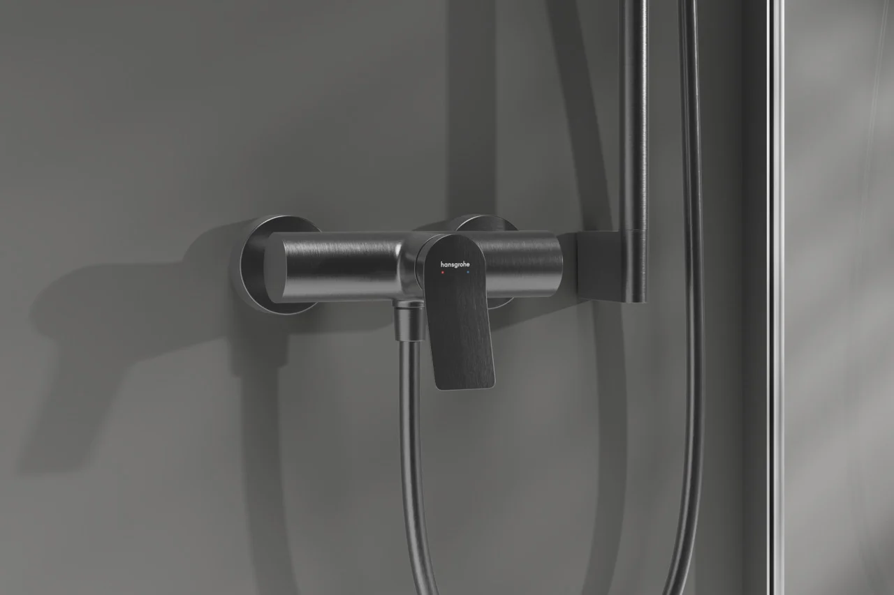 Hansgrohe Vivenis Brausenmischer Aufputz Brushed Black Chrome, Stichmaß 150 ± 12 mm, max. Durchfluss 16,6 l/min, Keramikmischsystem, einstellbare Temperaturbegrenzung