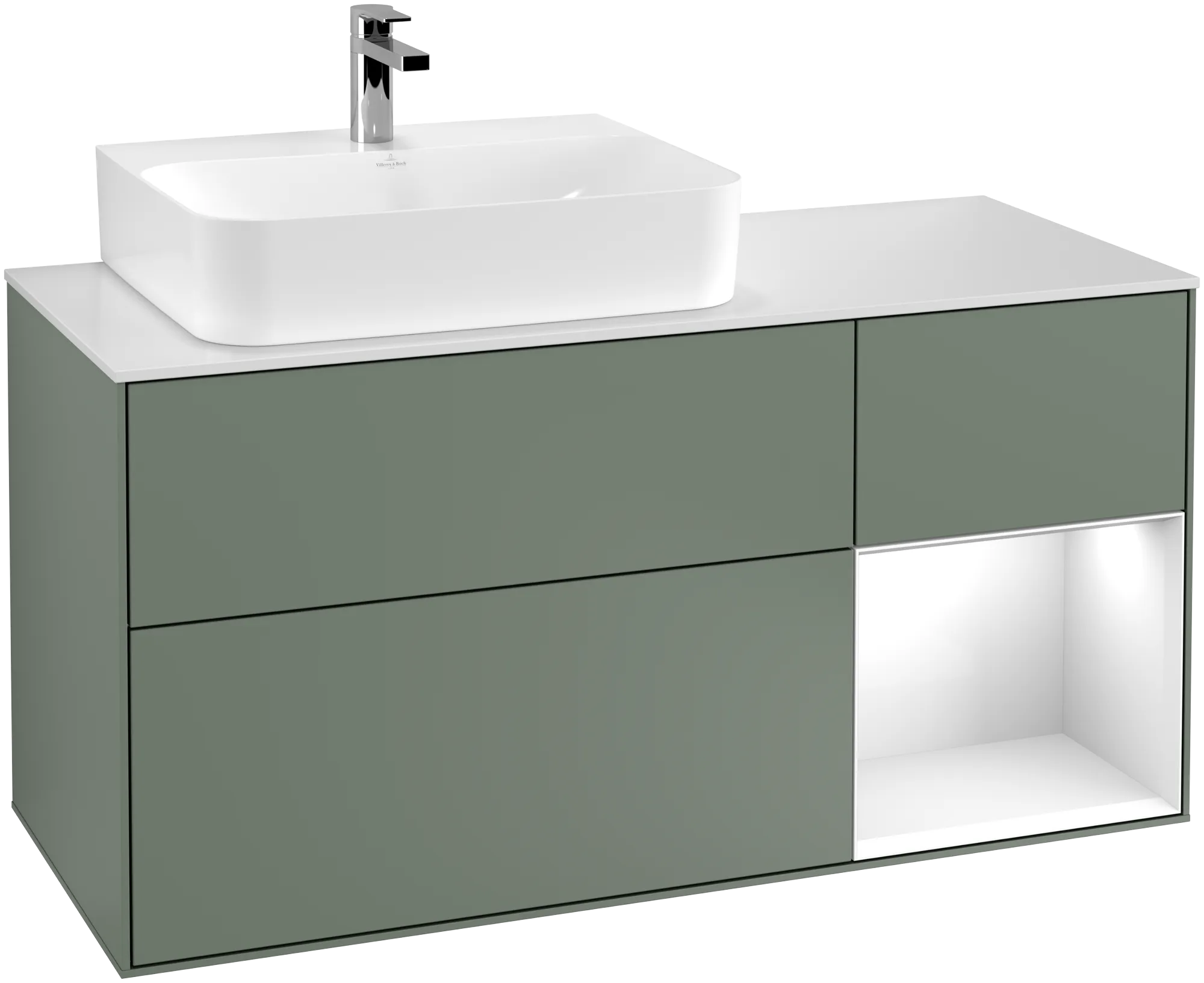 Villeroy & Boch Waschtischunterschrank „Finion“ für Schrankwaschtisch 1200 × 603 × 501 mm Olive Matt Lacquer, für Becken links Villeroy & Boch Waschtischunterschrank „Finion“ für Schrankwaschtisch 1200 × 603 × 501 mm Olive Matt Lacquer, für Becken links