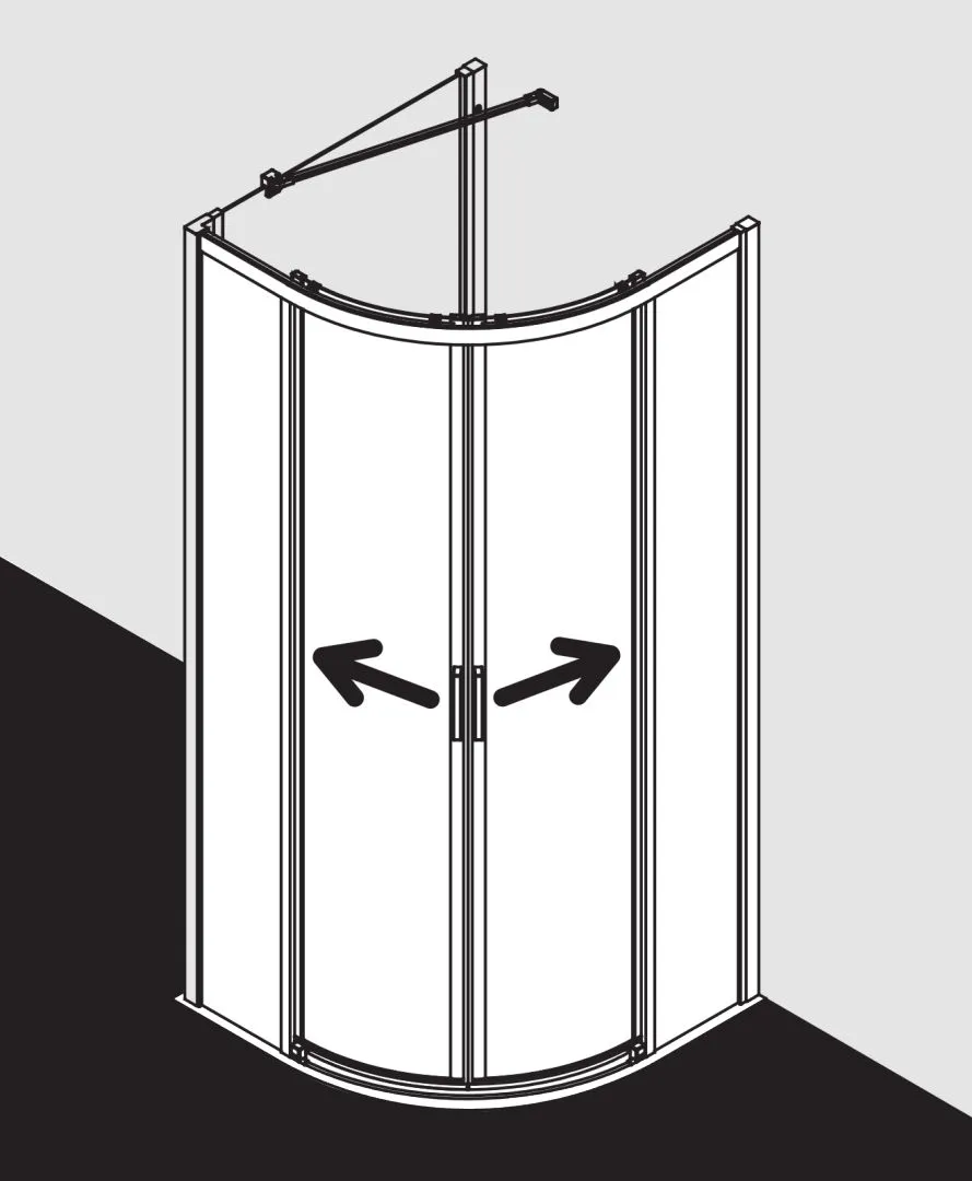 Kermi Duschtür Viertelkreis-Duschkabine Gleittüren bodenfrei „LIGA“ 200 cm Glas Klar, Profile Silber Hochglanz