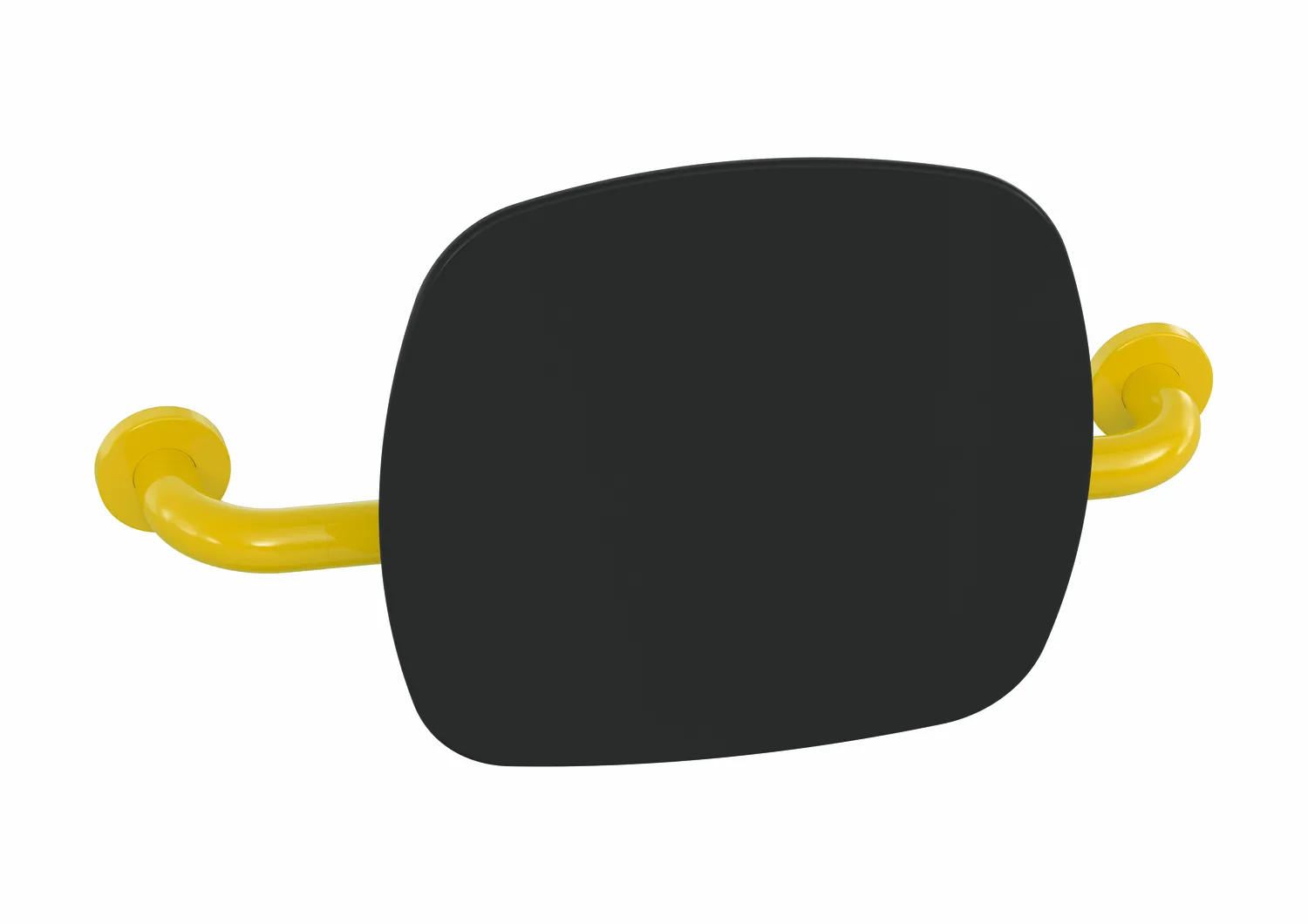 Rückenstütze, Polyamid, hochglänzend, Lehne aus Kunststoff in Farbe 90 (Tiefschwarz), Breite 435 mm bis 535 mm, Tiefe 150 mm, Lehne 334 mm hoch und 370 mm breit, Stangendurchmesser 33 mm, Montage an der Wand mit Rosetten, in Farbe 99