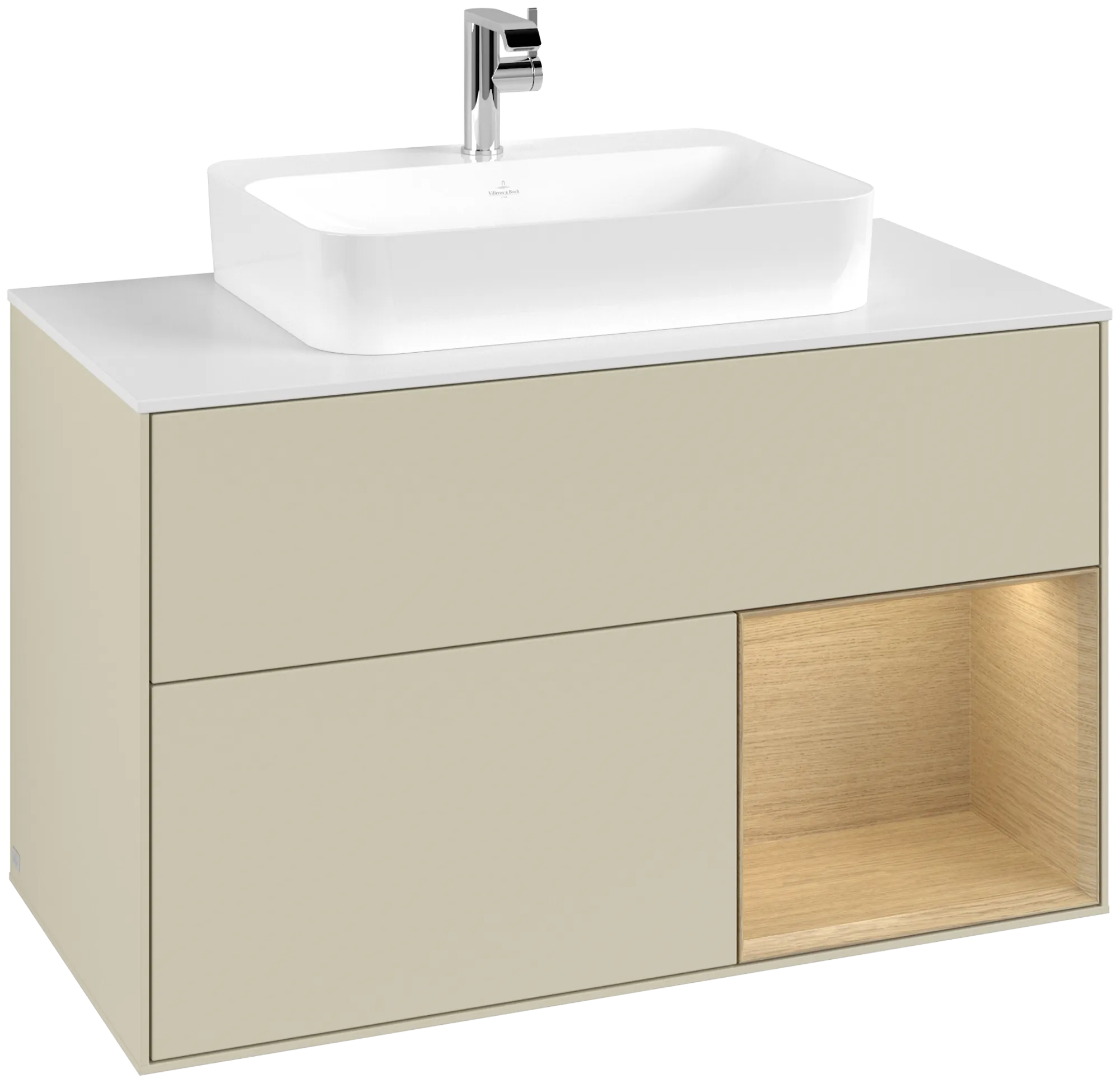 Villeroy & Boch Finion Waschbeckenunterschrank G37 1000x603x501mm Silk Grey Matt Lacquer / Oak Veneer / Glass White Matt