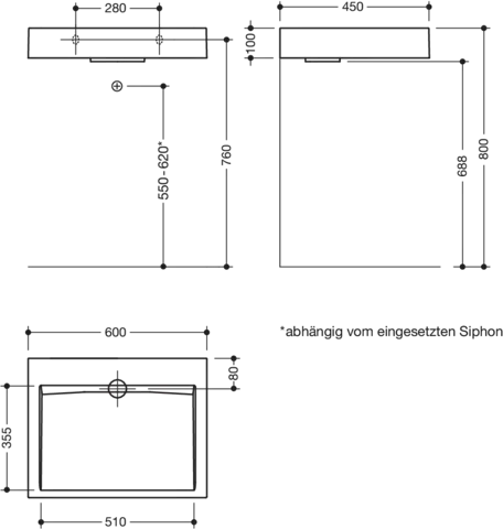 HEWI Waschtisch PG87, alpinweiß, B:600mm, T:450mm HEWI Waschtisch PG87, alpinweiß, B:600mm, T:450mm