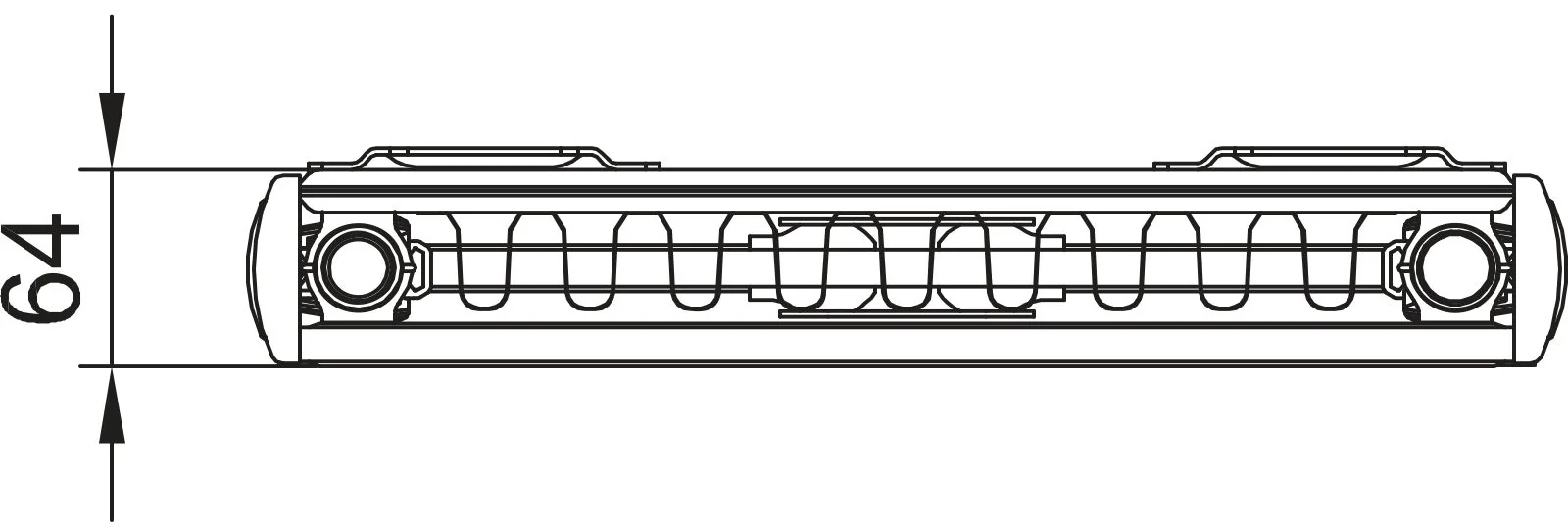 Flachheizkörper Verteo Profil Typ 21, HxLxT: 1200x300x64 mm, Farbe: Weiß RAL 9016 seidenglanz, 10 bar, Abdeckung: mit, Wärmeleistung 75/65-20: 627 Watt, Winkelkonsole kurz