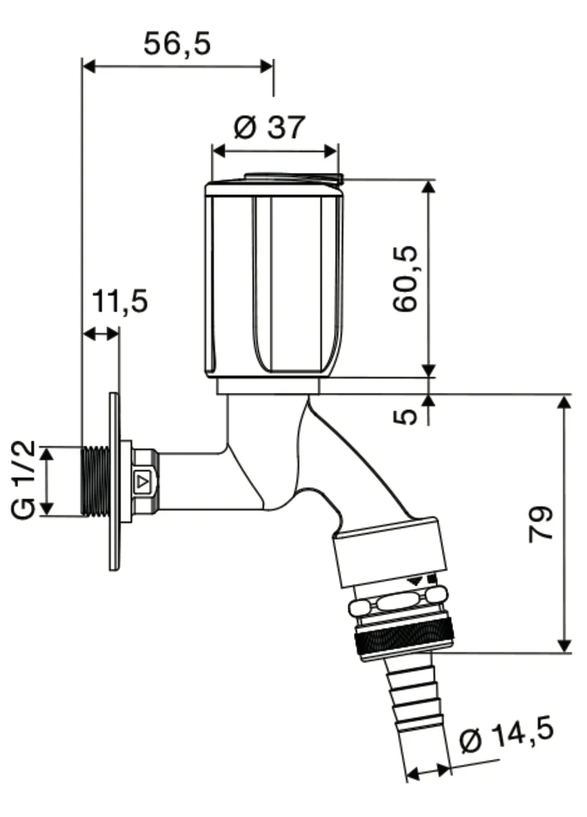 Auslaufventil SECUR, RFV, RB, abschließbar, DN 15 G 1/2 AG, Schlauchverschraubung Ø 14,5 mm (DN 20 G 3/4 AG), chrom Auslaufventil SECUR, RFV, RB, abschließbar, DN 15 G 1/2 AG, Schlauchverschraubung Ø 14,5 mm (DN 20 G 3/4 AG), chrom