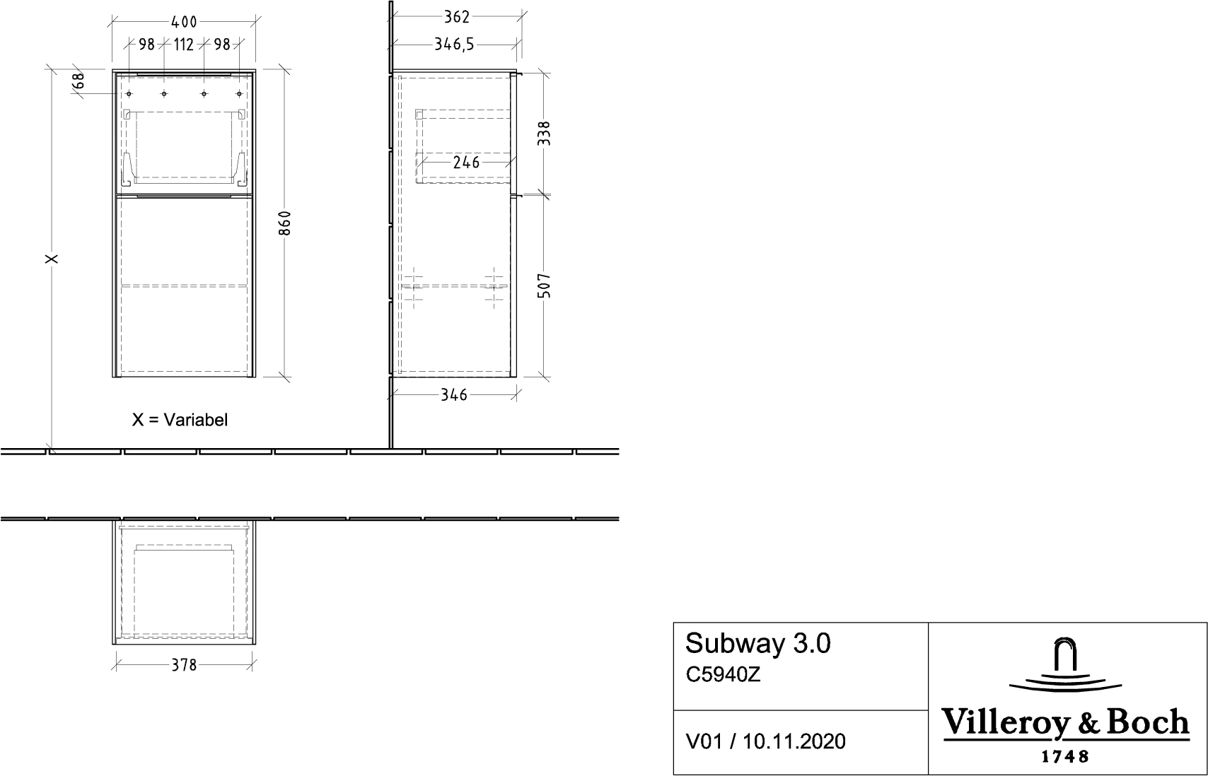 Villeroy & Boch Subway 3.0 Seitenschrank C59401, 400 x 860 x 362 mm, links Villeroy & Boch Subway 3.0 Seitenschrank C59401, 400 x 860 x 362 mm, links