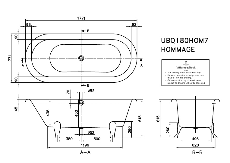 Villeroy & Boch Badewanne „Hommage“ freistehend oval 177,1 × 77,1 cm 