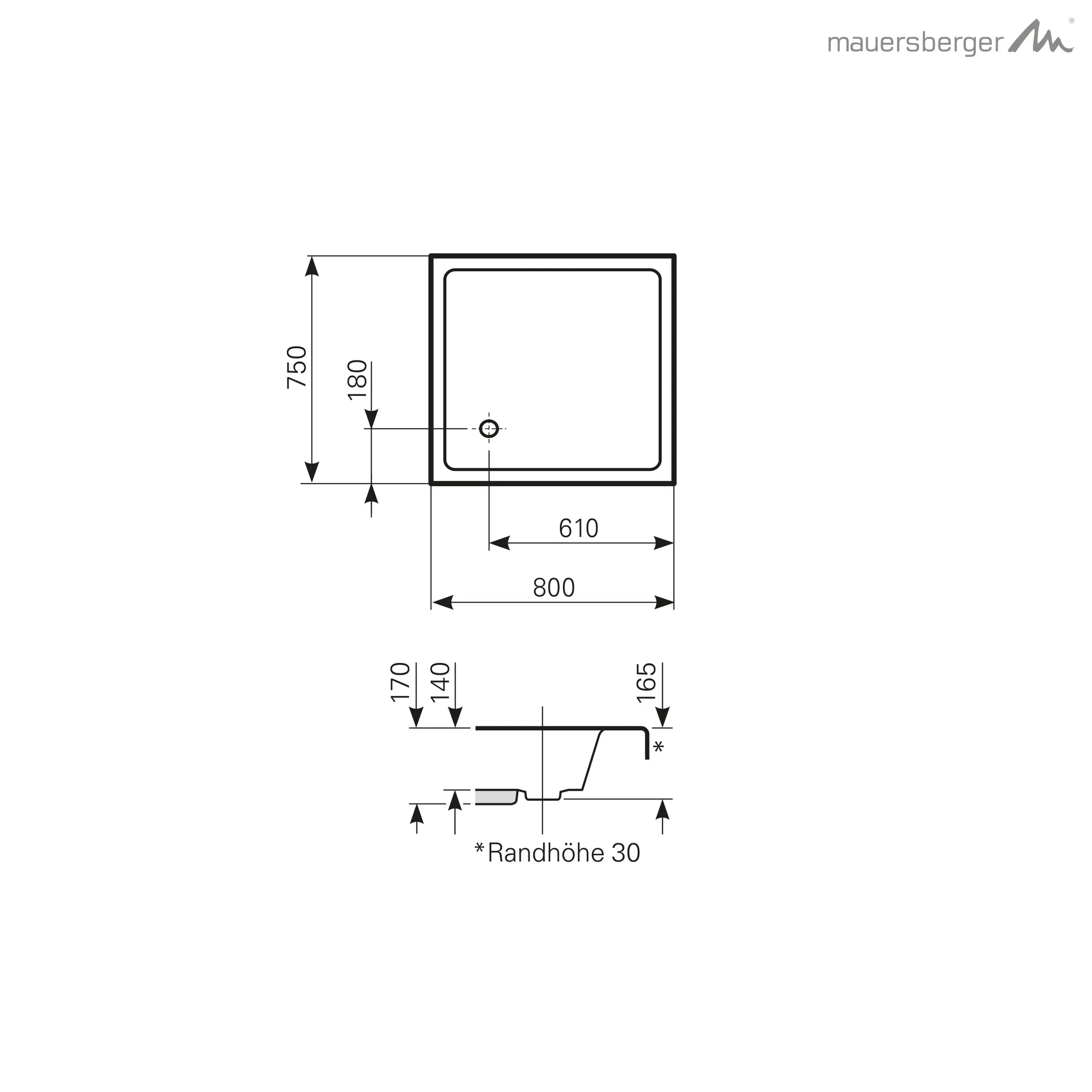 Mauersberger lutea Acryl-Duschwanne Rechteckform lutea 80/75 tief Mauersberger lutea Acryl-Duschwanne Rechteckform lutea 80/75 tief