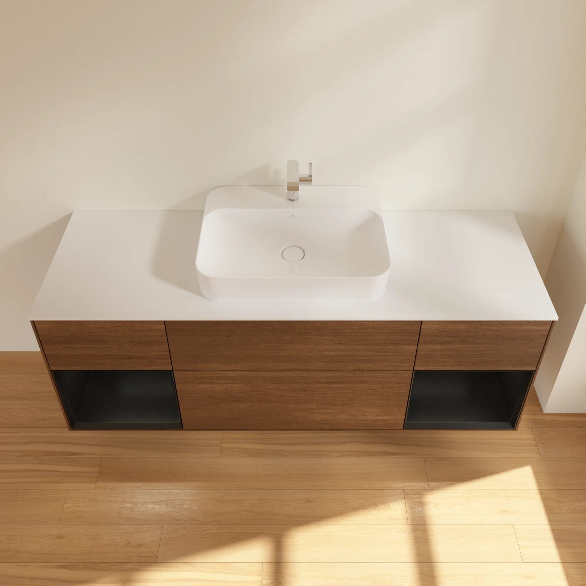 Villeroy & Boch Waschtischunterschrank „Finion“ für Schrankwaschtisch 1600 × 603 × 501 mm Walnut Veneer, für Becken mittig