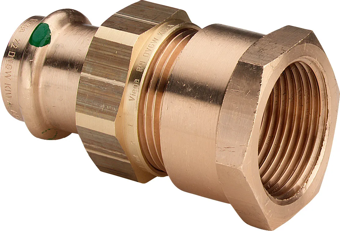 „Sanpress“ Übergangsverschraubung mit 1 Muffe auf Innengewinde 15 mm × 3/4″ „Sanpress“ Übergangsverschraubung mit 1 Muffe auf Innengewinde 15 mm × 3/4″