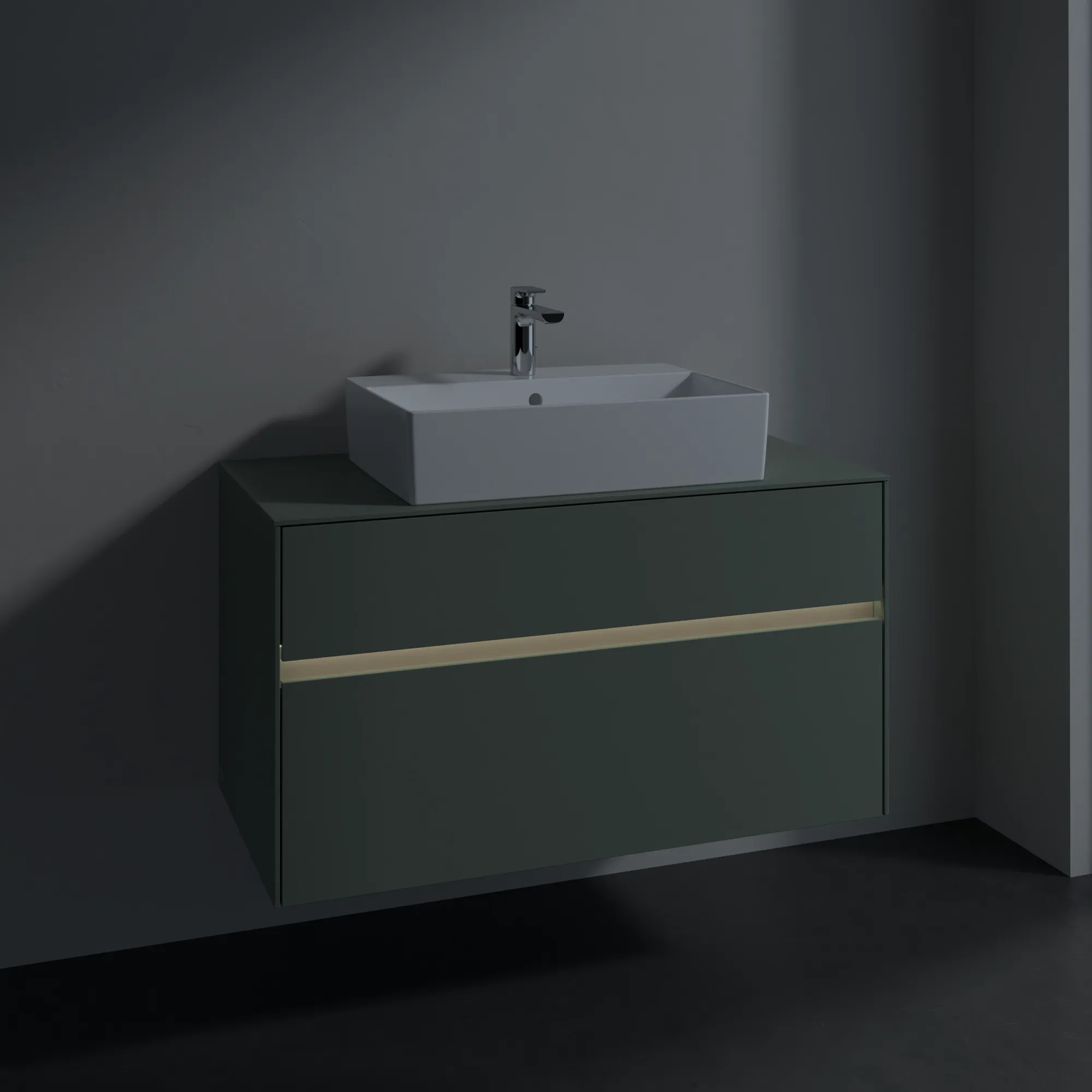 Villeroy & Boch Waschtischunterschrank „Collaro“ 1000 × 548 × 500 mm Soft Green, mit Beleuchtung, für Becken mittig