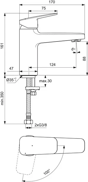 Einhand-Waschtischarmatur „Ceraplan“ Ausladung 124 mm in Chrom