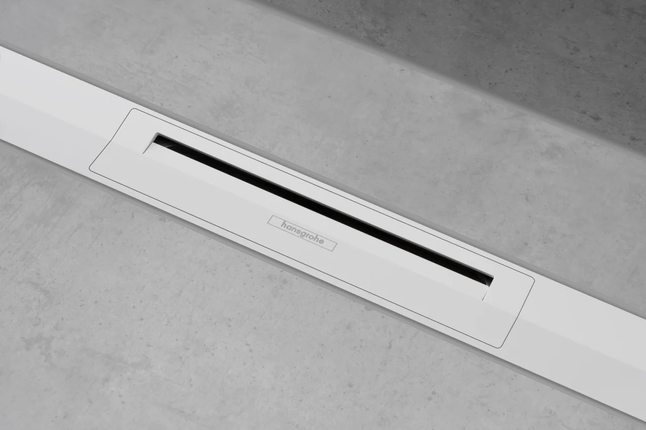 Hansgrohe RainDrain Flex Duschrinne 800 mm, zweiseitig montierbar, höhenverstellbar, Edelstahl V2A, Mattweiß