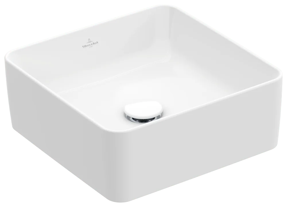 Villeroy & Boch Aufsatzwaschbecken Collaro, quadratisch, glänzend weiß Alpin, 380x380x145 mm, TitanCeram, für Wandauslaufarmatur