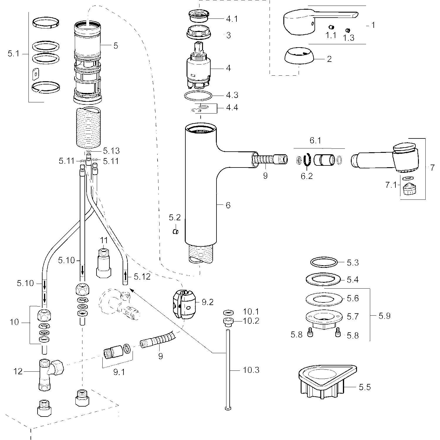 HA Einhebelmischer Küchenarmatur, Niederdruck HANSARONDA 5519 Kupferrohr 2-strahlig Ausladung 200mm DN15 Chrom