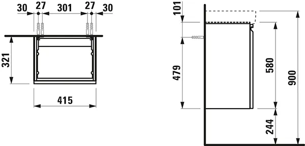 Laufen Waschtischunterbau „PRO S“ 415 × 580 × 321 mm Weiß, Anschlag links