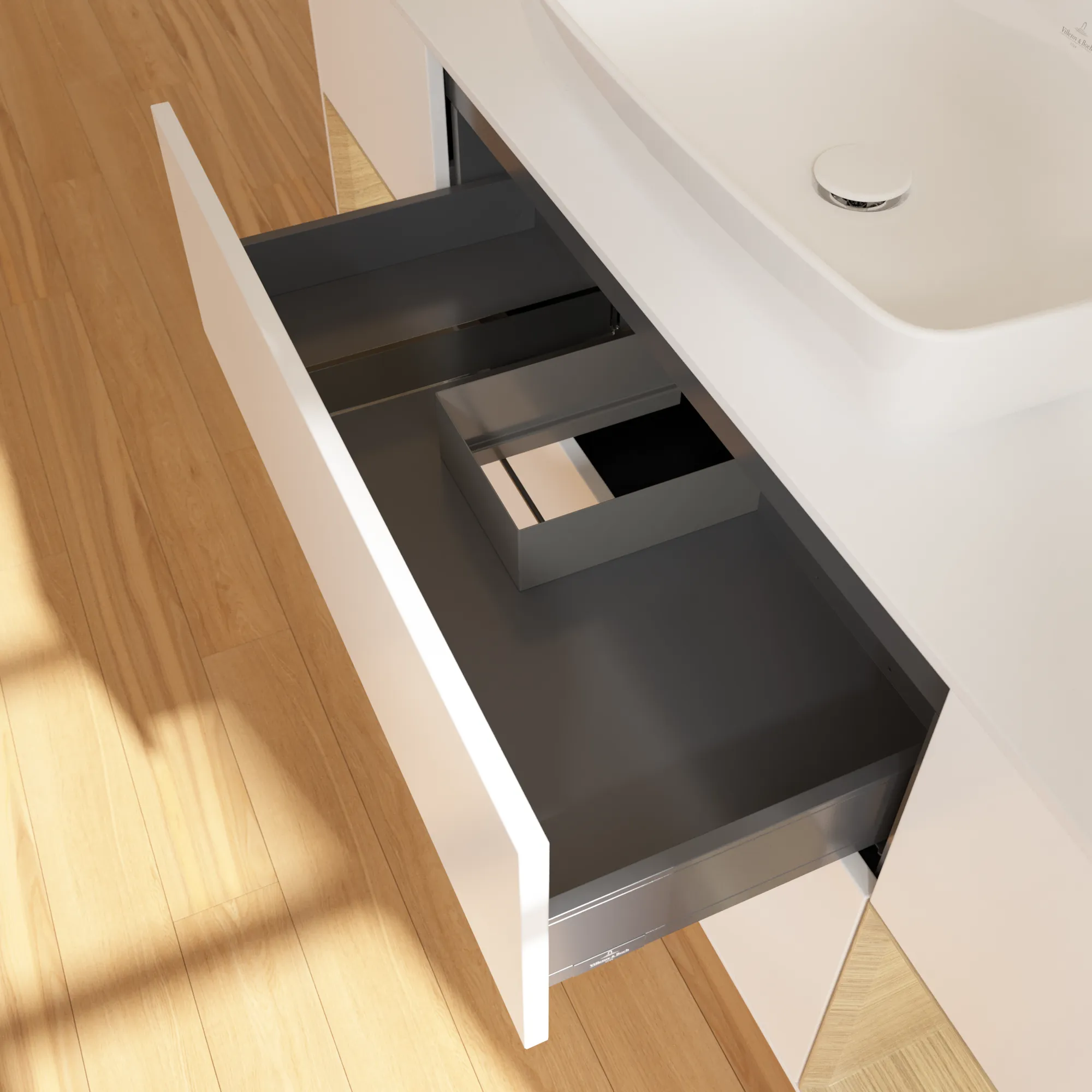 Villeroy & Boch Waschtischunterschrank „Finion“ für Schrankwaschtisch 1600 × 603 × 501 mm White Matt Lacquer, für Becken mittig, mit Hahnlochbohrung Villeroy & Boch Waschtischunterschrank „Finion“ für Schrankwaschtisch 1600 × 603 × 501 mm White Matt Lacquer, für Becken mittig, mit Hahnlochbohrung