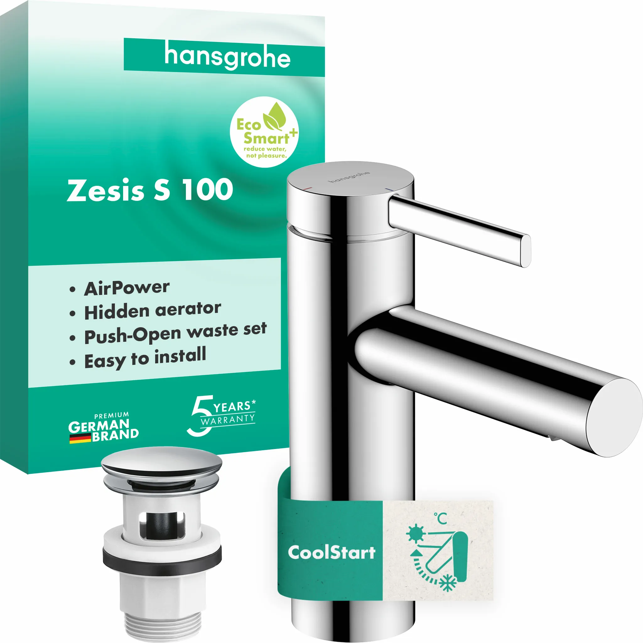 Hansgrohe Zesis S Einhebel-Waschtischmischer 100 CoolStart mit Push-Open Ablaufgarnitur, Chrom Hansgrohe Zesis S Einhebel-Waschtischmischer 100 CoolStart mit Push-Open Ablaufgarnitur, Chrom