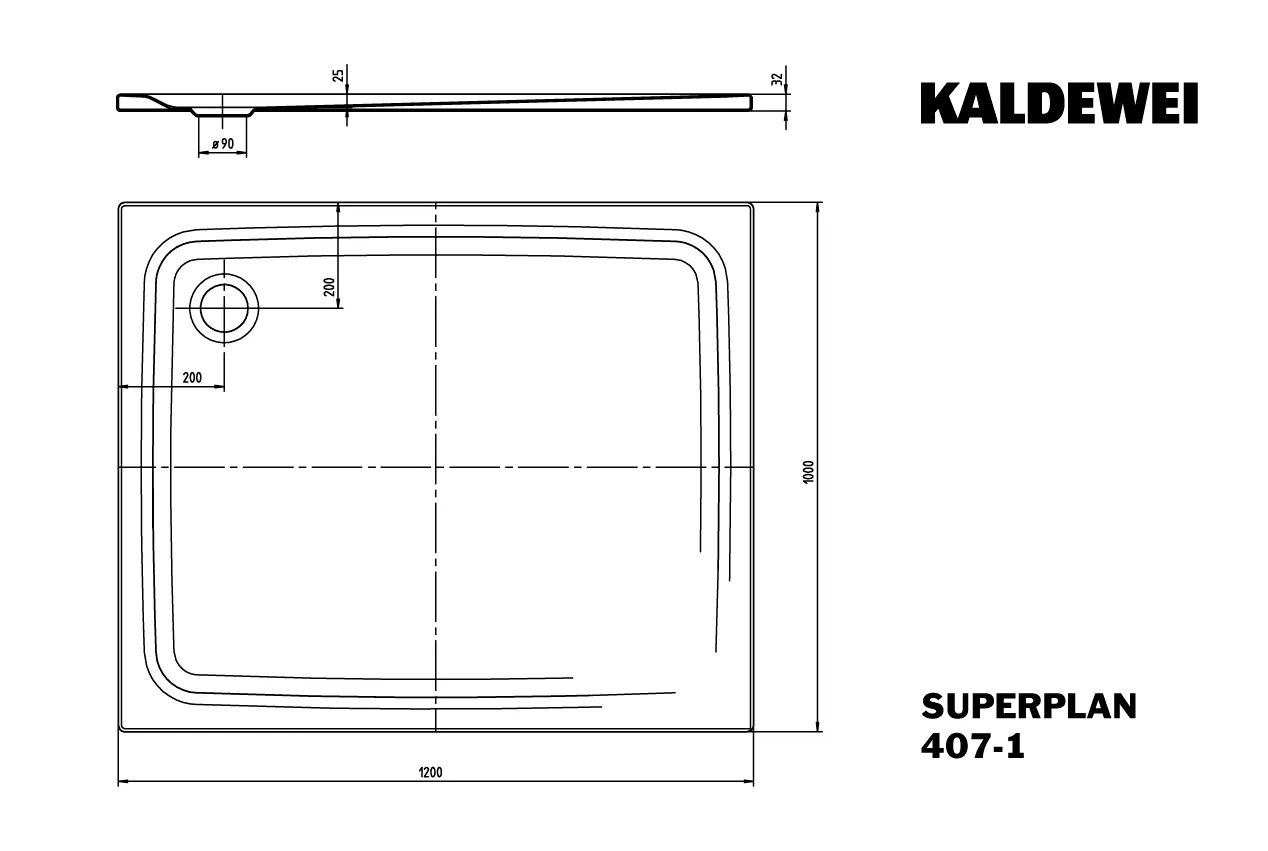 Kaldewei rechteck Duschwanne „Superplan Classic“ 100 × 120 cm ohne Oberflächenbeschichtung, ohne Oberflächenveredelung, in alpinweiß