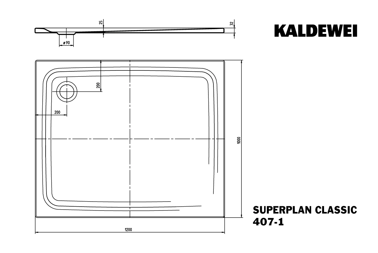 Kaldewei SUPERPLAN CLASSIC Duschfläche, alpinweiß, 1000 x 1200 mm, 25 mm tief, Eckablauf Kaldewei SUPERPLAN CLASSIC Duschfläche, alpinweiß, 1000 x 1200 mm, 25 mm tief, Eckablauf