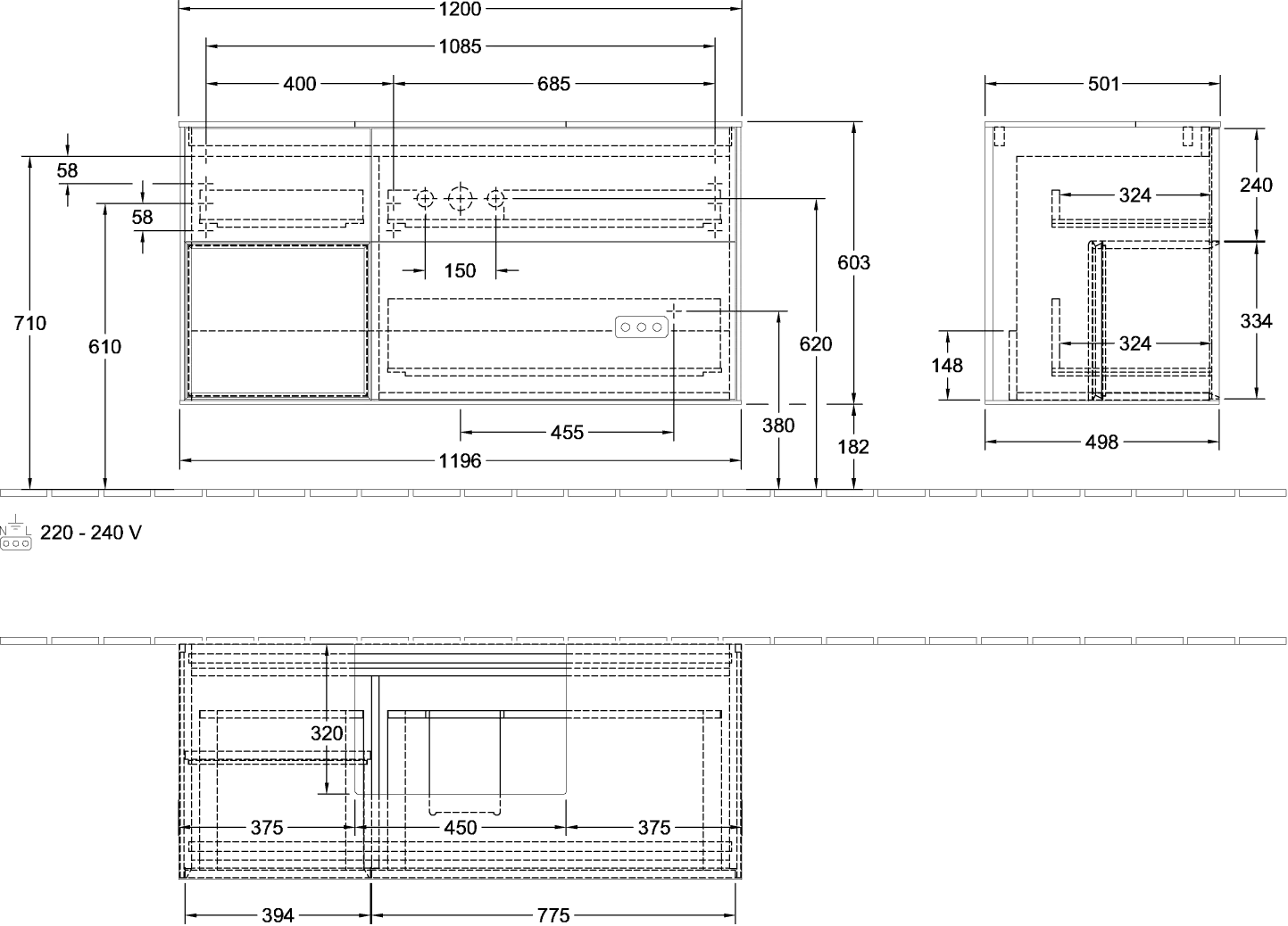 Villeroy & Boch Waschtischunterschrank „Finion“ für Schrankwaschtisch 1200 × 603 × 501 mm Oak Veneer, für Becken mittig