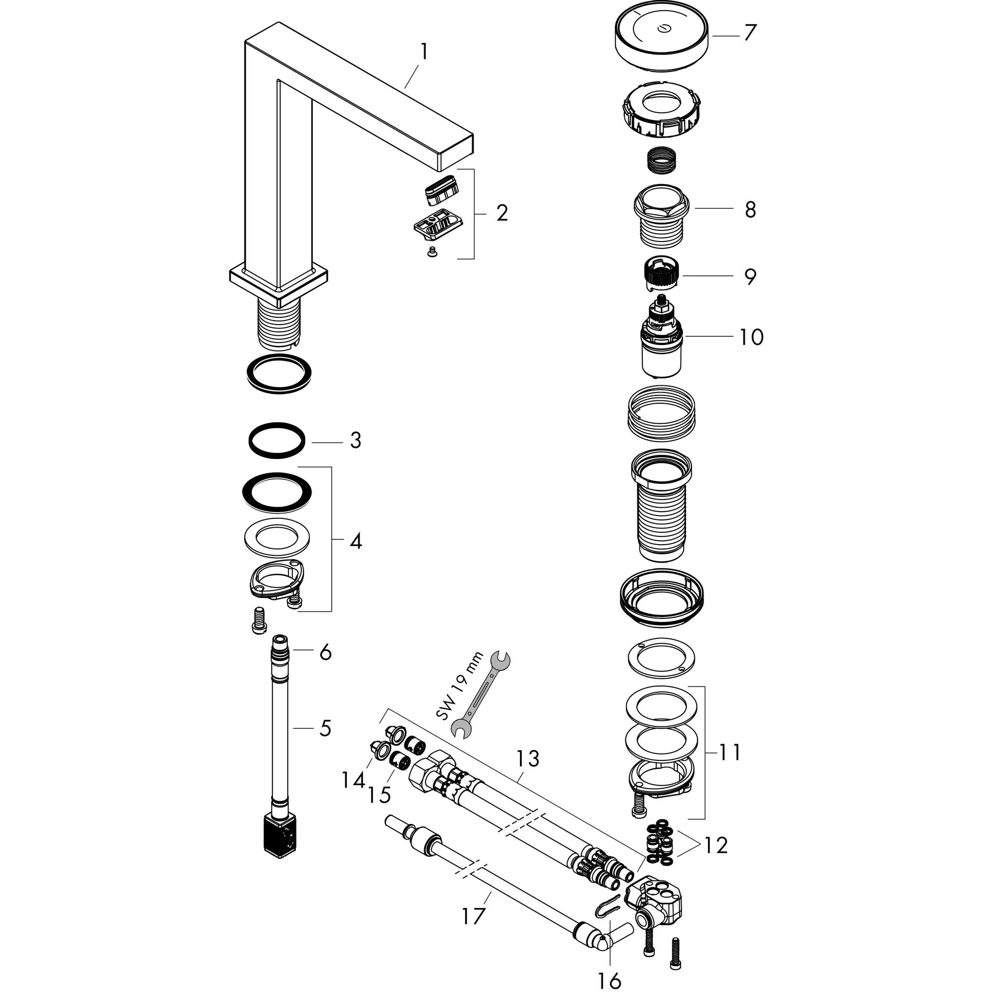 Tecturis E 2-Loch Waschtischmischer 150 CoolStart mit Ablaufgarnitur Chrom