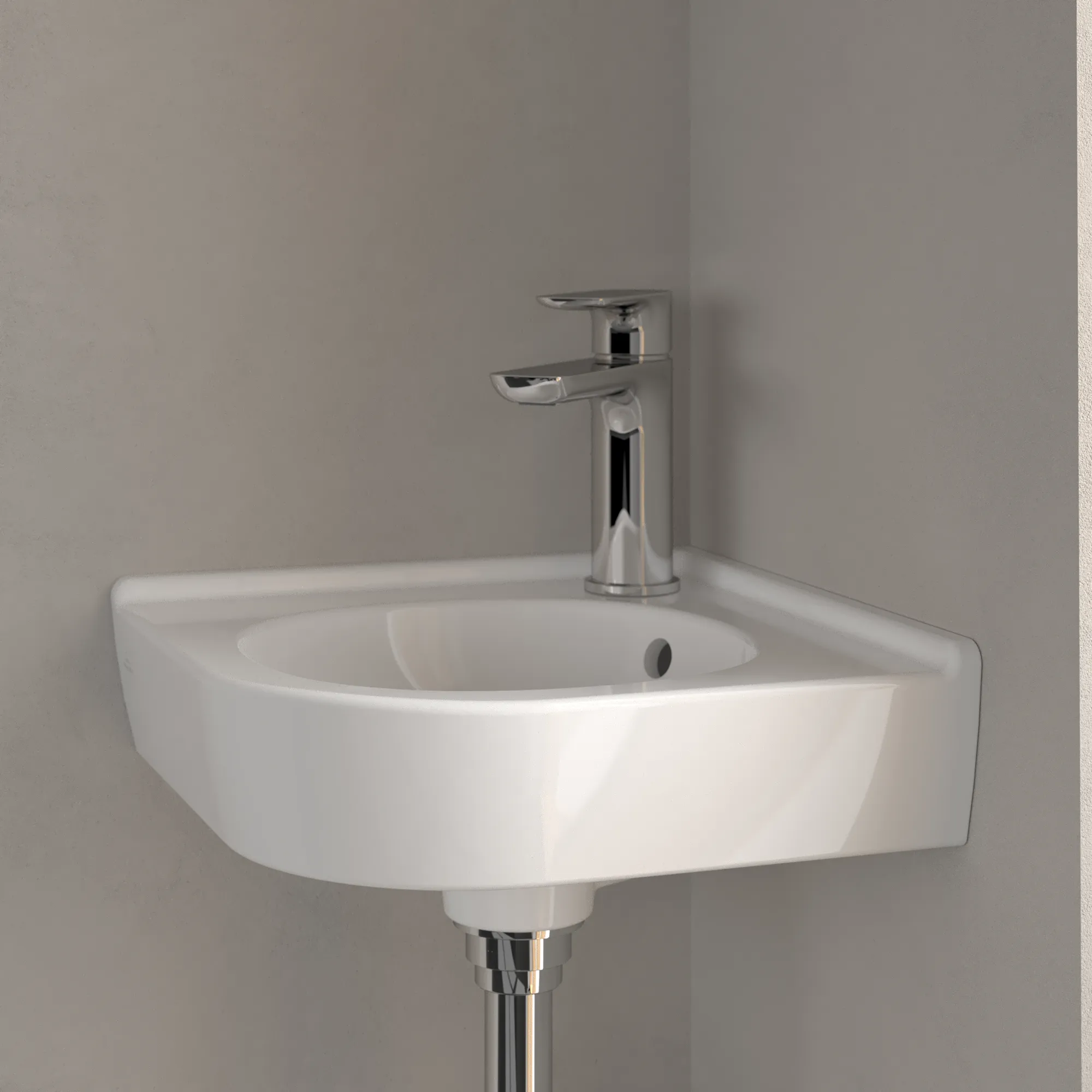 Villeroy & Boch Eck-Handwaschbecken „O.novo“ 400 × 320 × 145 mm, für Becken mittig, mit Hahnlochbohrung, Hahnlochposition mittig in Weiß Alpin Villeroy & Boch Eck-Handwaschbecken „O.novo“ 400 × 320 × 145 mm, für Becken mittig, mit Hahnlochbohrung, Hahnlochposition mittig in Weiß Alpin