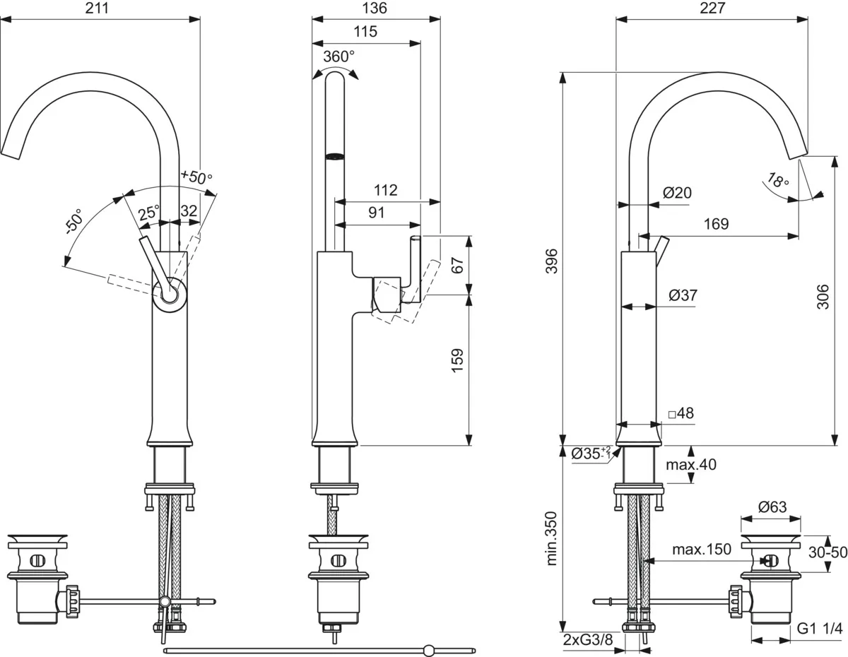 Einhand-Waschtischarmatur „JoyNeo“ Ausladung 169 mm in Chrom