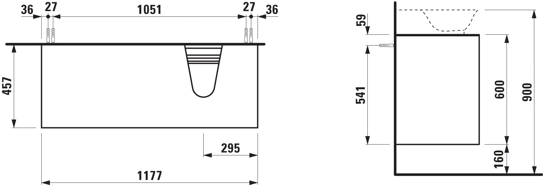 Laufen Waschtischunterbau „THE NEW CLASSIC“ 1177 × 600 × 457 mm Weiß glänzend, rechts