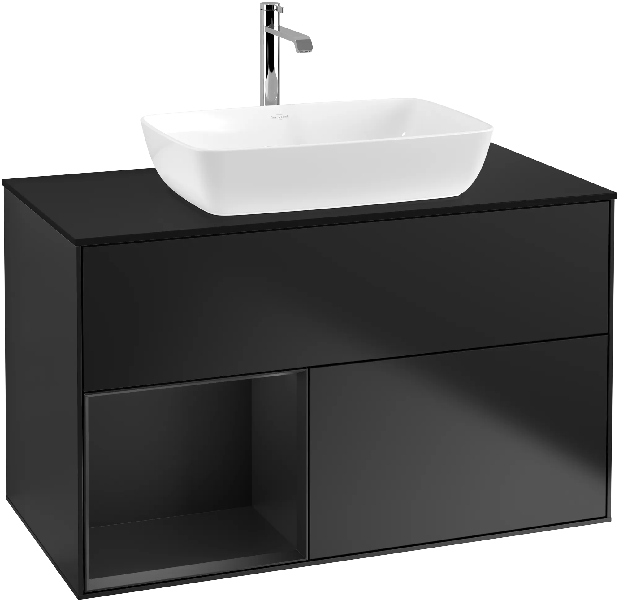 Villeroy & Boch Waschbeckenunterschrank Finion F77, 1000x603x501 mm, Black Matt Lacquer, mit Beleuchtung und SoftClosing Villeroy & Boch Waschbeckenunterschrank Finion F77, 1000x603x501 mm, Black Matt Lacquer, mit Beleuchtung und SoftClosing