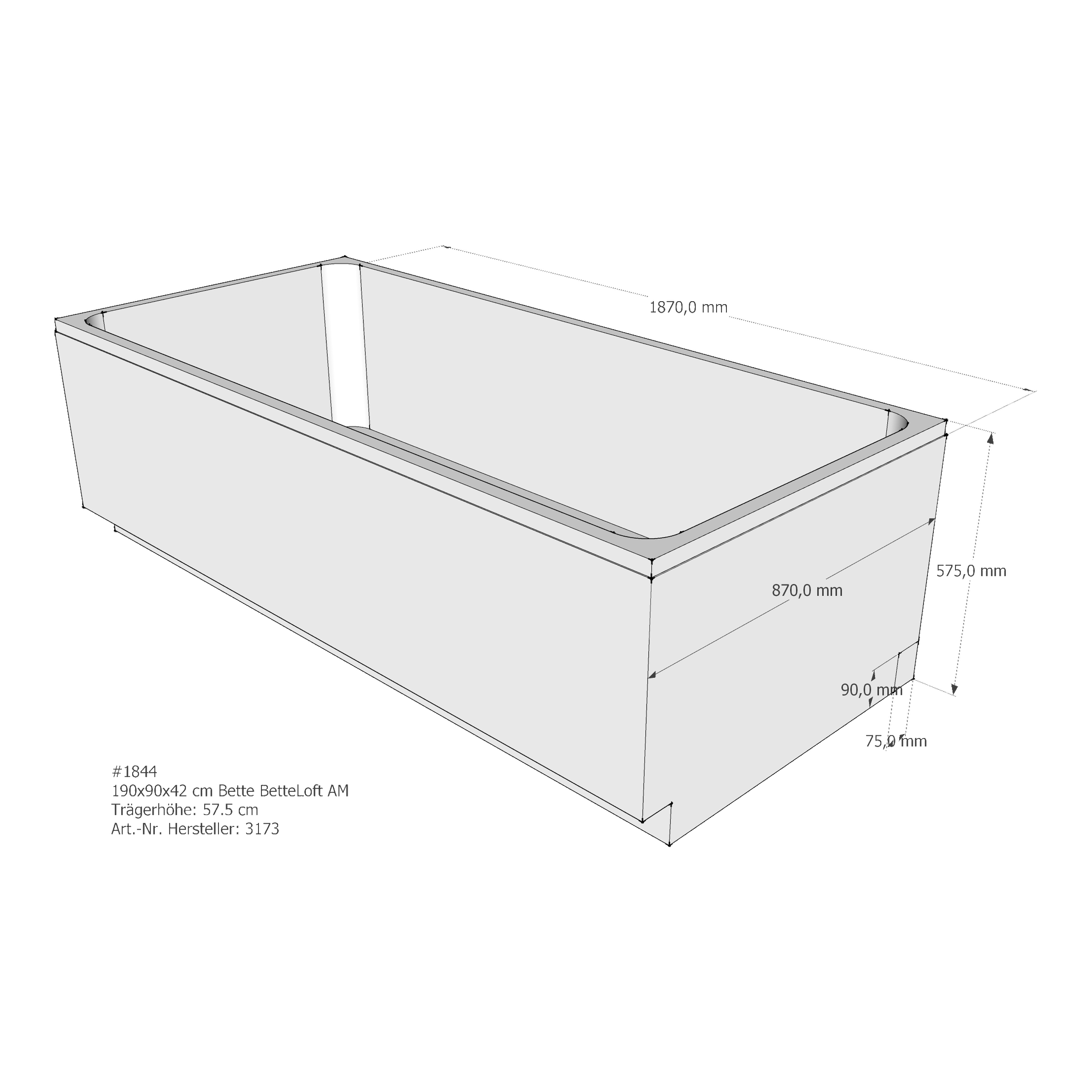 Badewannenträger für Bette Loft 190 × 90 × 42 cm Breite: 90 cm / Länge: 190 cm Badewannenträger für Bette Loft 190 × 90 × 42 cm Breite: 90 cm / Länge: 190 cm