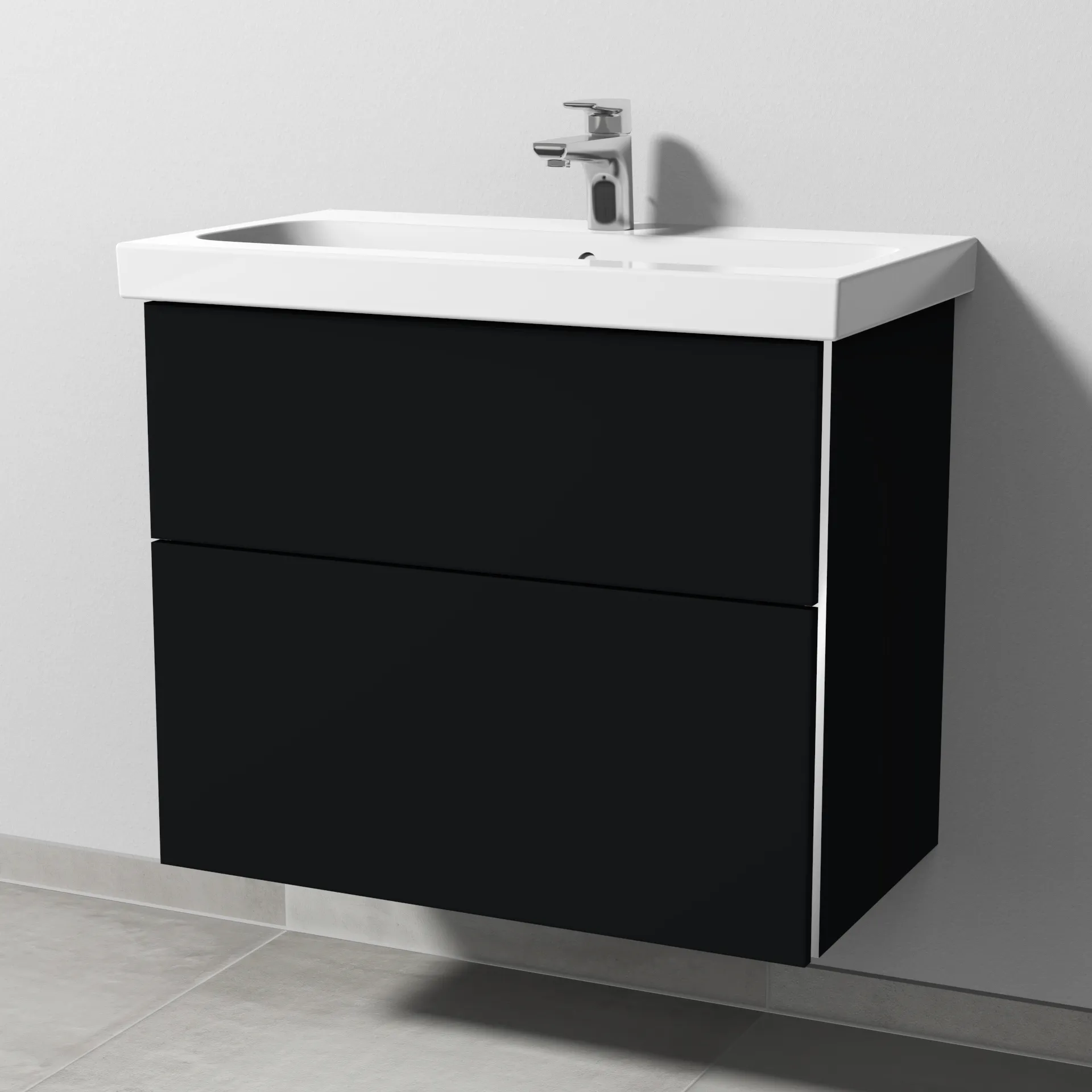 Sanipa Waschtischunterschrank „3way“ passend zu Keramik-Waschtische iCon Light von Geberit 700 × 591 × 407 mm in Schwarz (matt), Becken mittig, mit