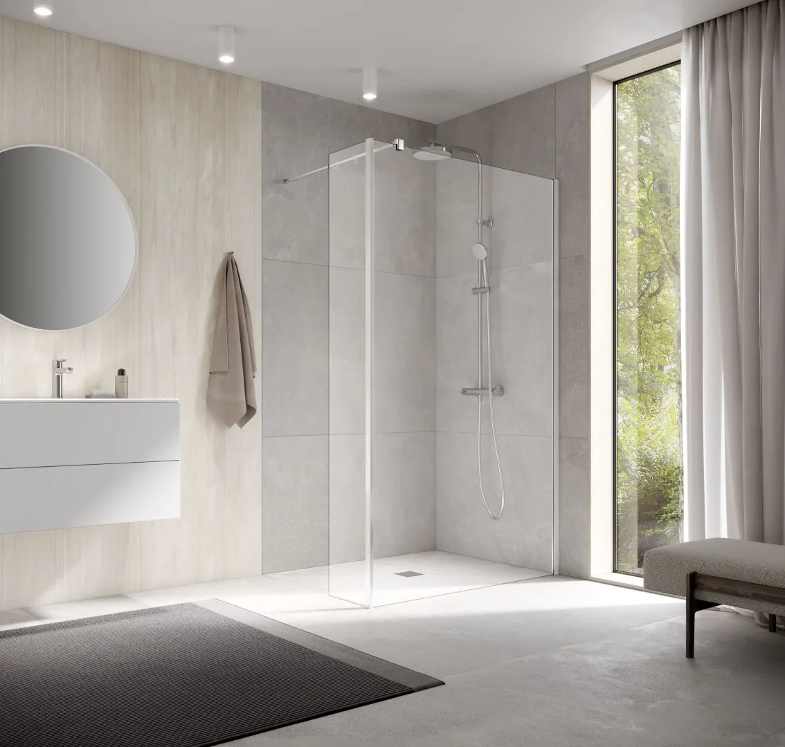 Kermi Duschdesign Walk-In-Duschkabine Festfeld im Winkel „WALK-IN XB“ Glas Klar, Profile Silber Hochglanz, BV: 317 - 317 mm H: 2000 mm