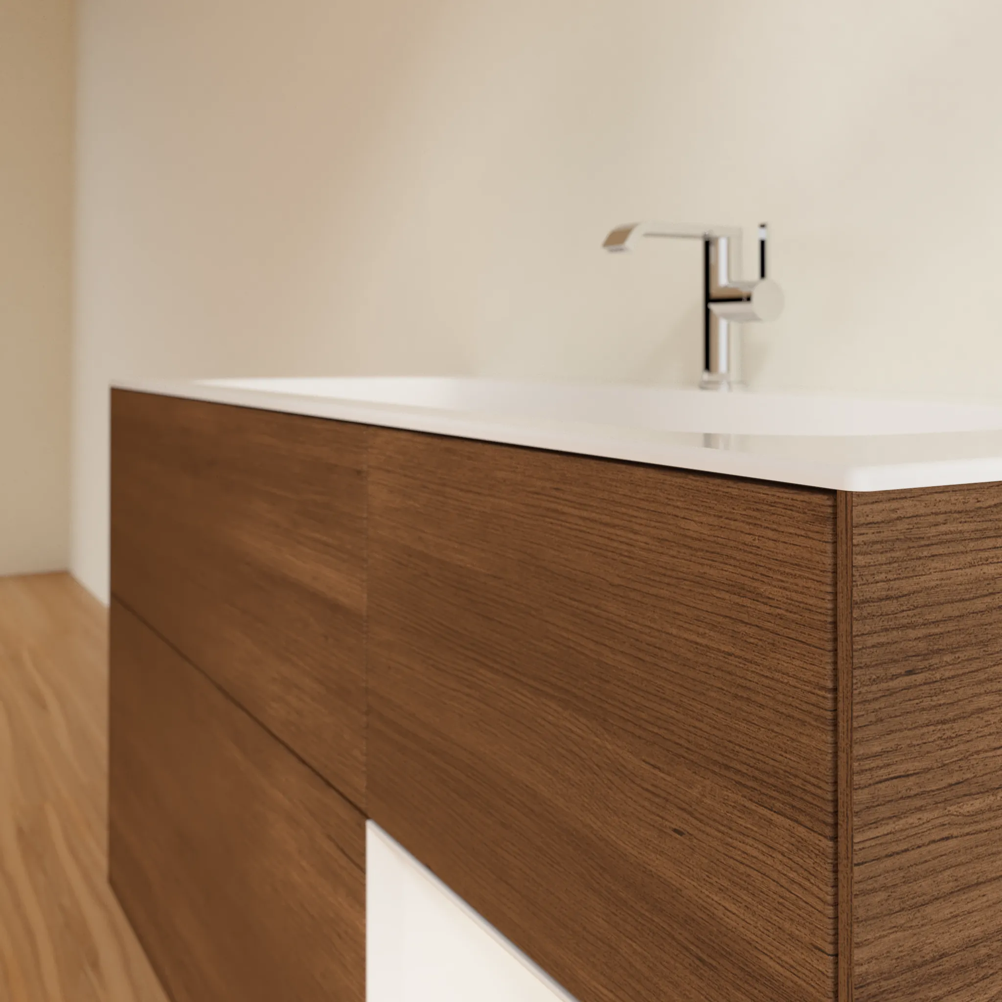 Villeroy & Boch Waschtischunterschrank „Finion“ für Schrankwaschtisch 1196 × 591 × 498 mm Walnut Veneer, für Becken mittig Villeroy & Boch Waschtischunterschrank „Finion“ für Schrankwaschtisch 1196 × 591 × 498 mm Walnut Veneer, für Becken mittig