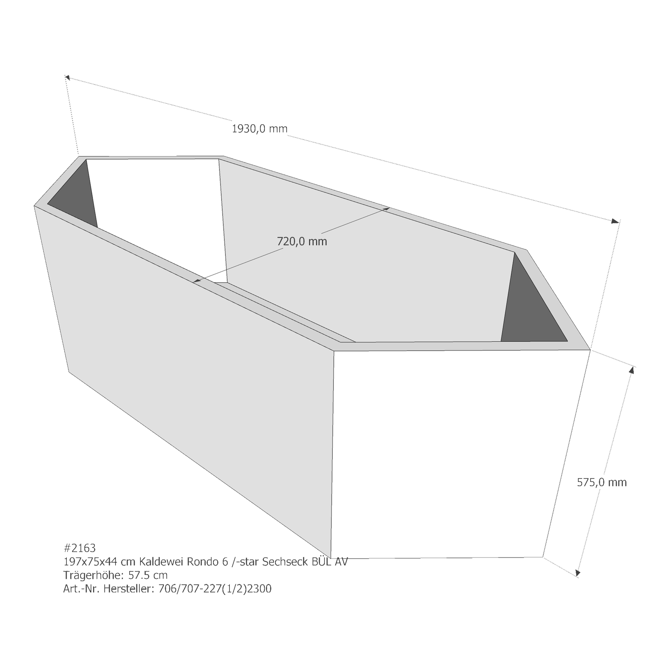 Badewannenträger für Kaldewei Rondo 6 /-Star 197 × 75 × 44 cm