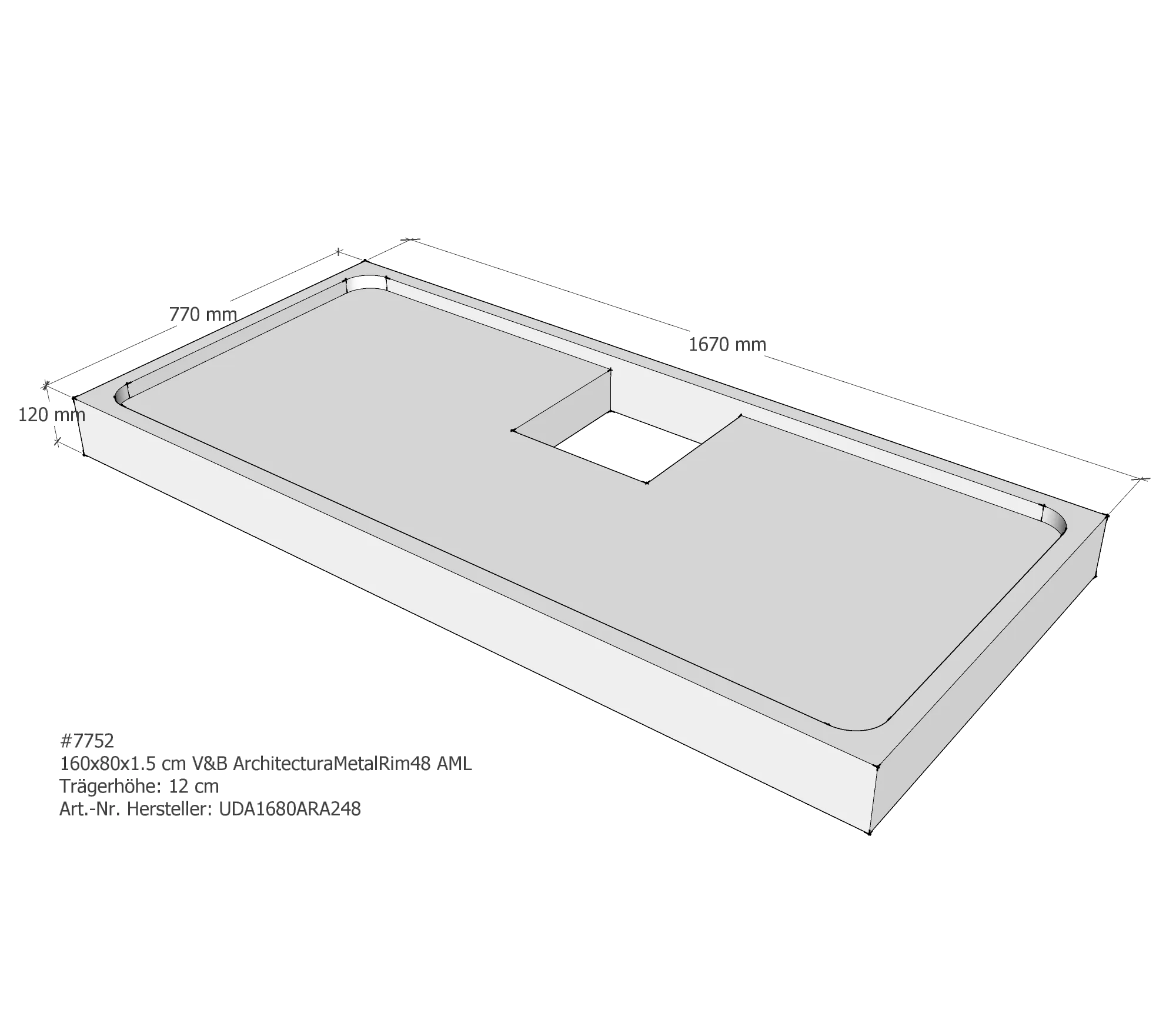 Duschwannenträger für Villeroy & Boch Architectura MetalRim 160 × 80 × 1,5 cm
