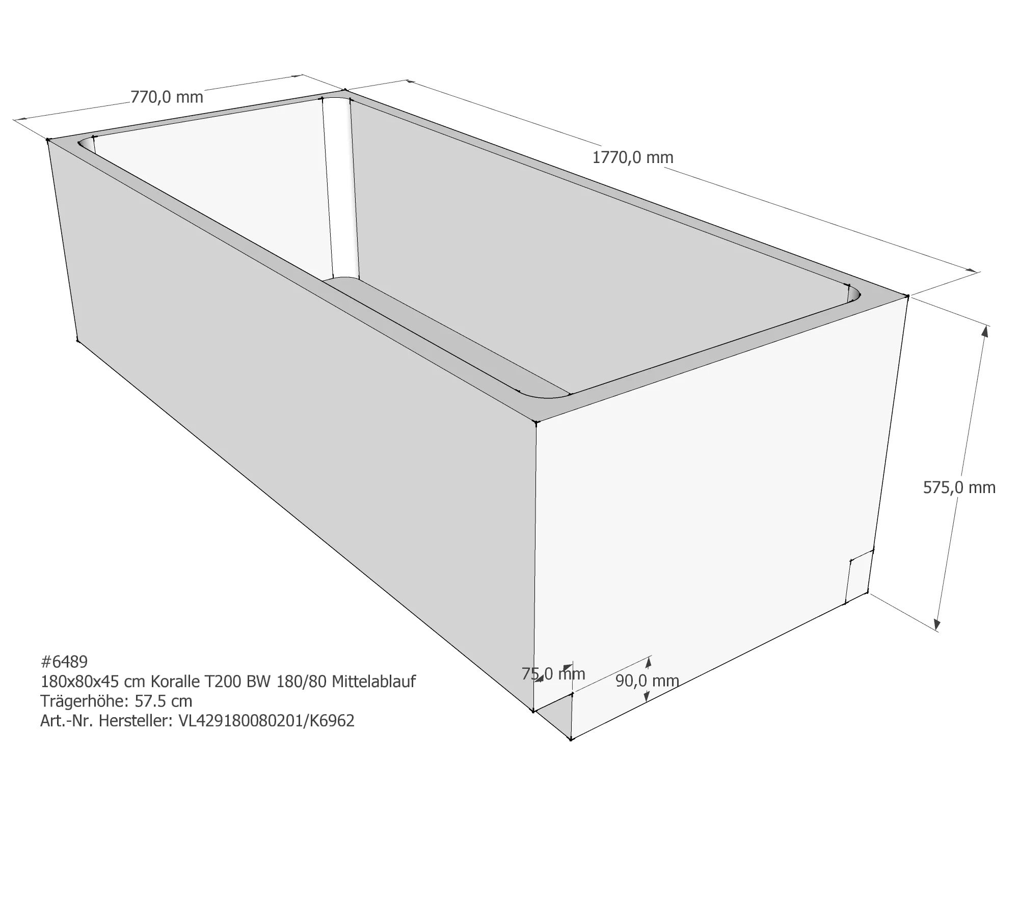 Badewannenträger für Koralle T200 BW 180/80 180 × 80 × 45 cm Badewannenträger für Koralle T200 BW 180/80 180 × 80 × 45 cm
