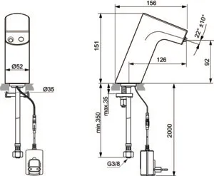 Sensor-Waschtischarmatur Intelliflow Netzbetrieb ohne Mixer Ausladung 126mm Chrom