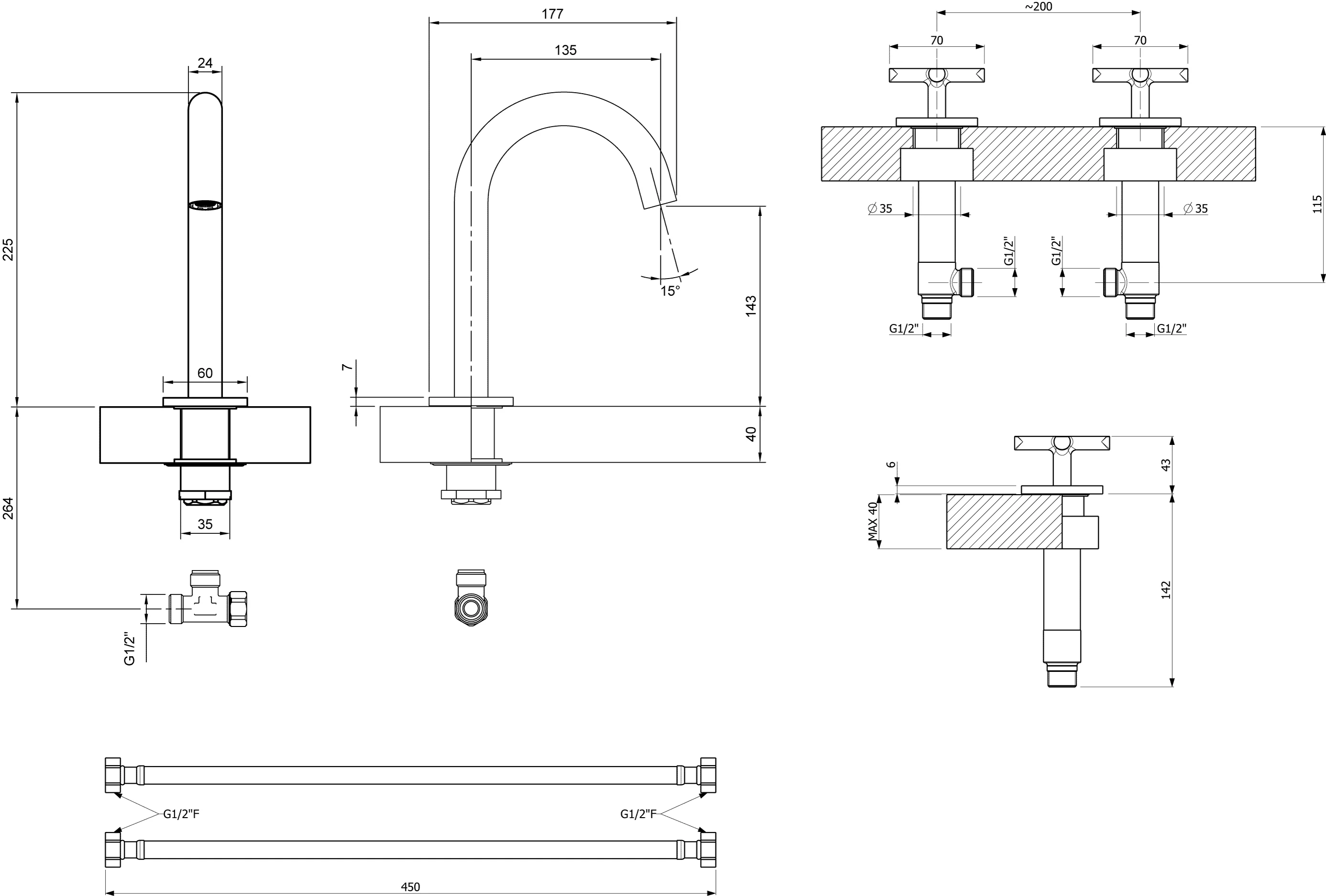 Villeroy & Boch Loop & Friends Dreiloch-Waschtischarmatur TVZ106009000, 60x225x177mm, Chrom