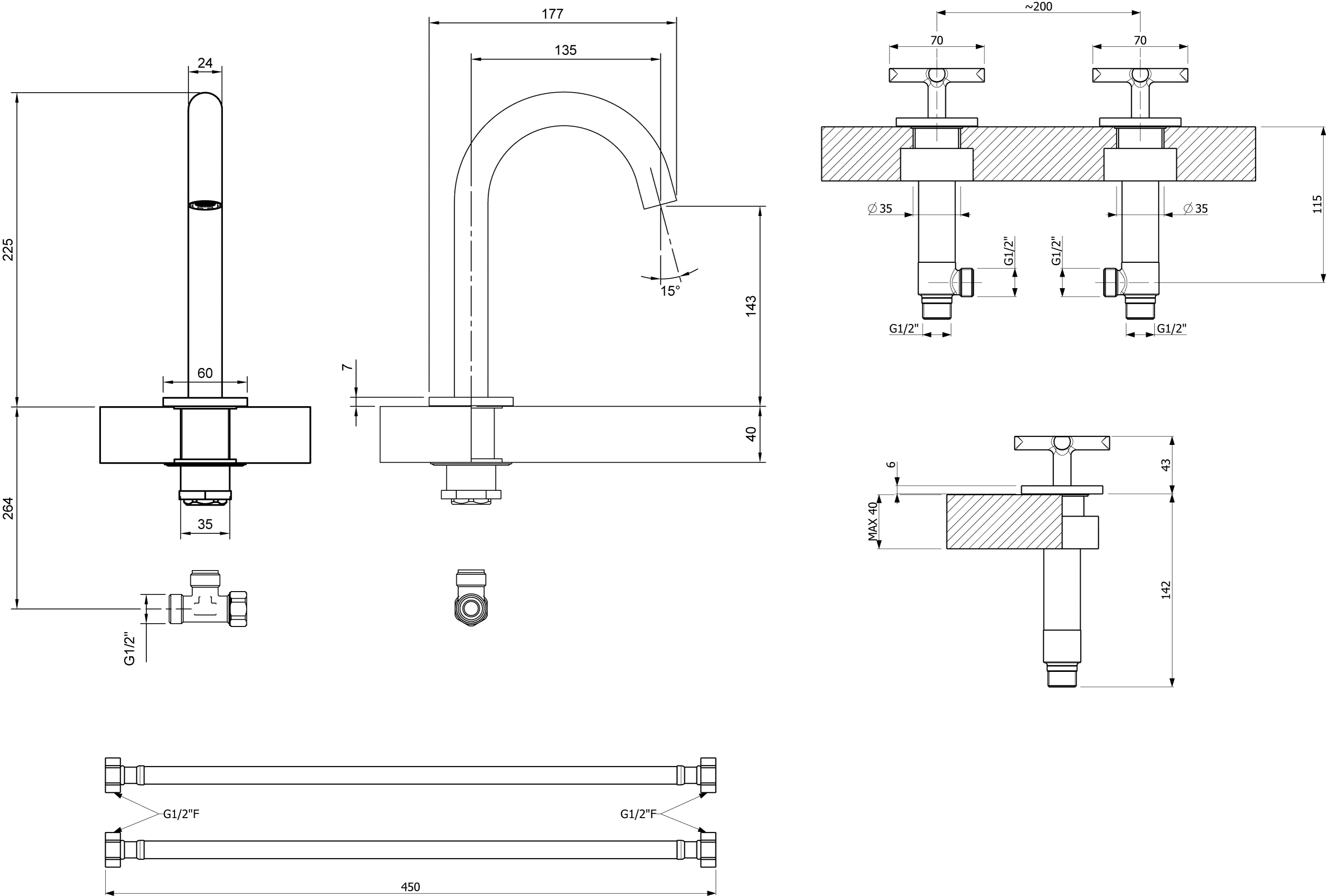 Villeroy & Boch Dreiloch-Waschtischarmatur Loop & Friends, Chrom, 60x177x225mm, 135mm Auslauflänge, Standmontage